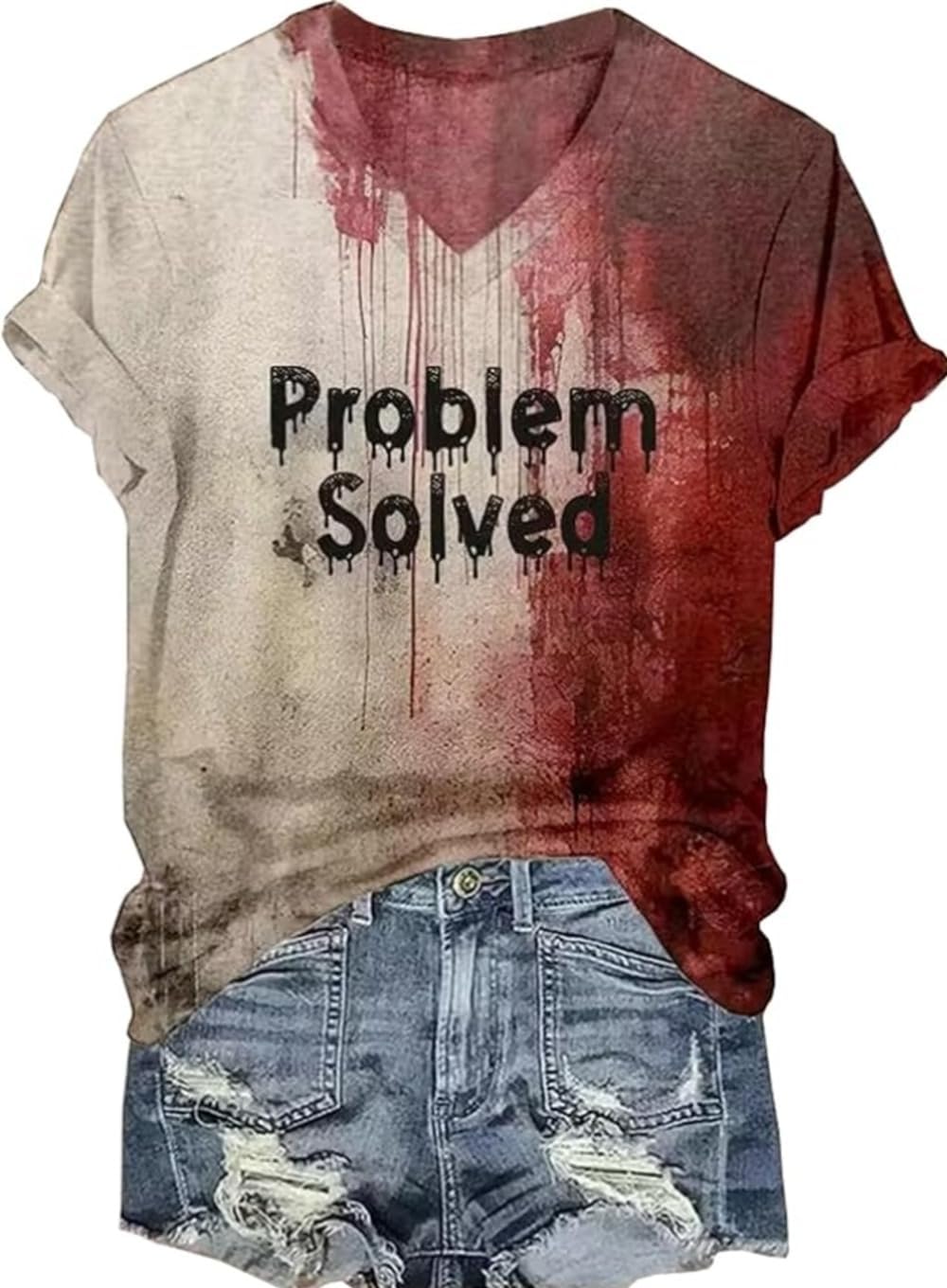 kfulemai Womens I'm Fine Bloody Halloween Shirt Sanderson Sisters Short Sleeve Problem Solved Blood Horror Graphic Tee - Image 13