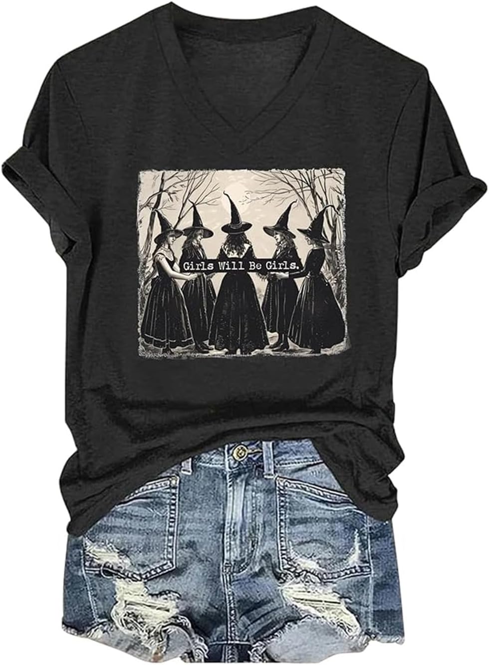 kfulemai Womens I'm Fine Bloody Halloween Shirt Sanderson Sisters Short Sleeve Problem Solved Blood Horror Graphic Tee - Image 3