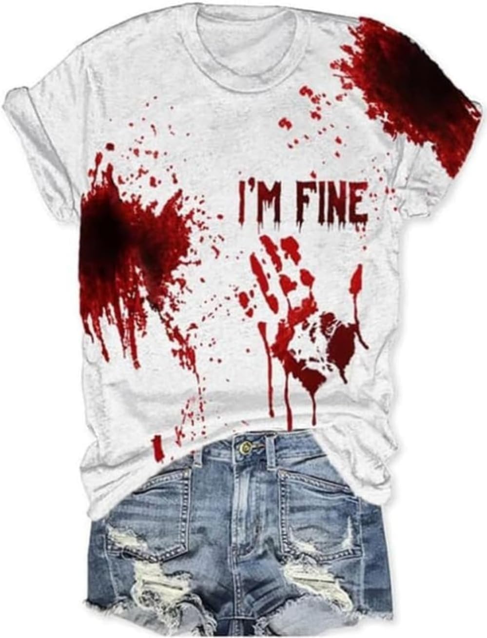 kfulemai Womens I'm Fine Bloody Halloween Shirt Sanderson Sisters Short Sleeve Problem Solved Blood Horror Graphic Tee - Image 4