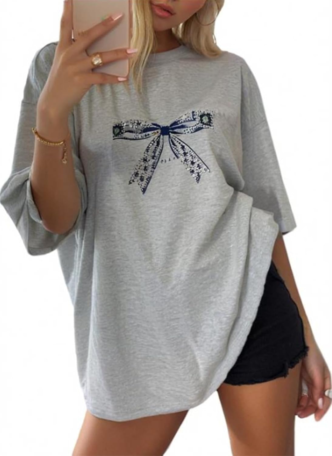 KLZELZS Womens Vintage Graphic Tee Shirt Summer Short Sleeve Loose Casual Basic Tee Tops Fit Shirts Oversized Baggy Shirts