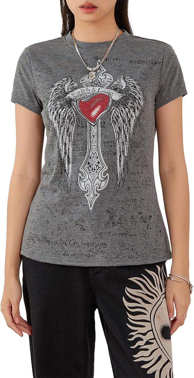 Kodaruber Y2k Grunge Graphic Tees for Women Teen Girls Vintage Goth Aesthetic Baggy Shirts 2000s Emo Tops Summer Clothes - Image 9