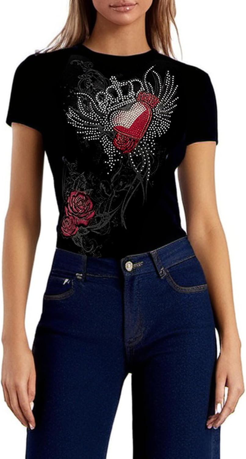 Kodaruber Y2k Grunge Graphic Tees for Women Teen Girls Vintage Goth Aesthetic Baggy Shirts 2000s Emo Tops Summer Clothes - Image 12