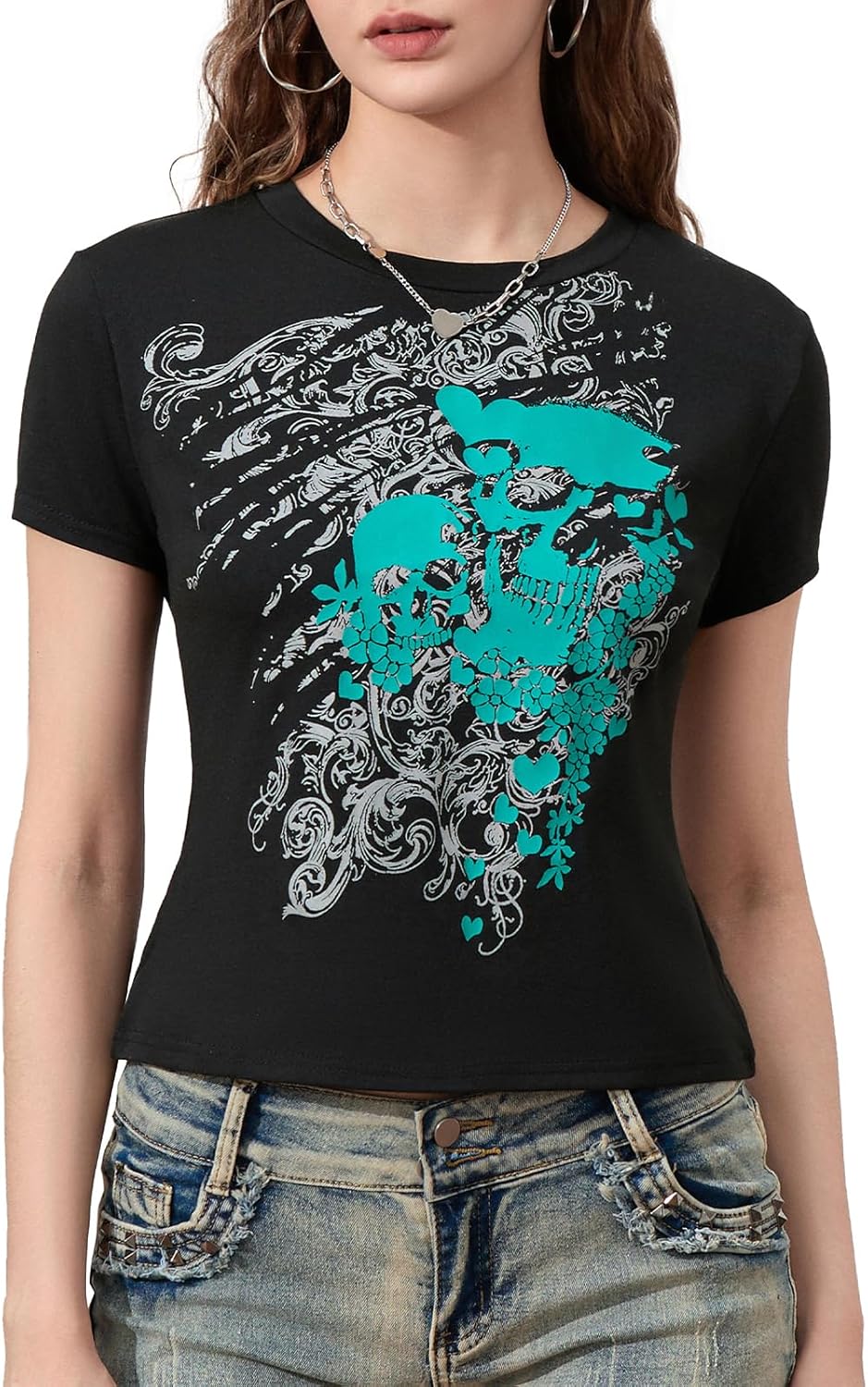 Kodaruber Y2k Grunge Graphic Tees for Women Teen Girls Vintage Goth Aesthetic Baggy Shirts 2000s Emo Tops Summer Clothes - Image 8