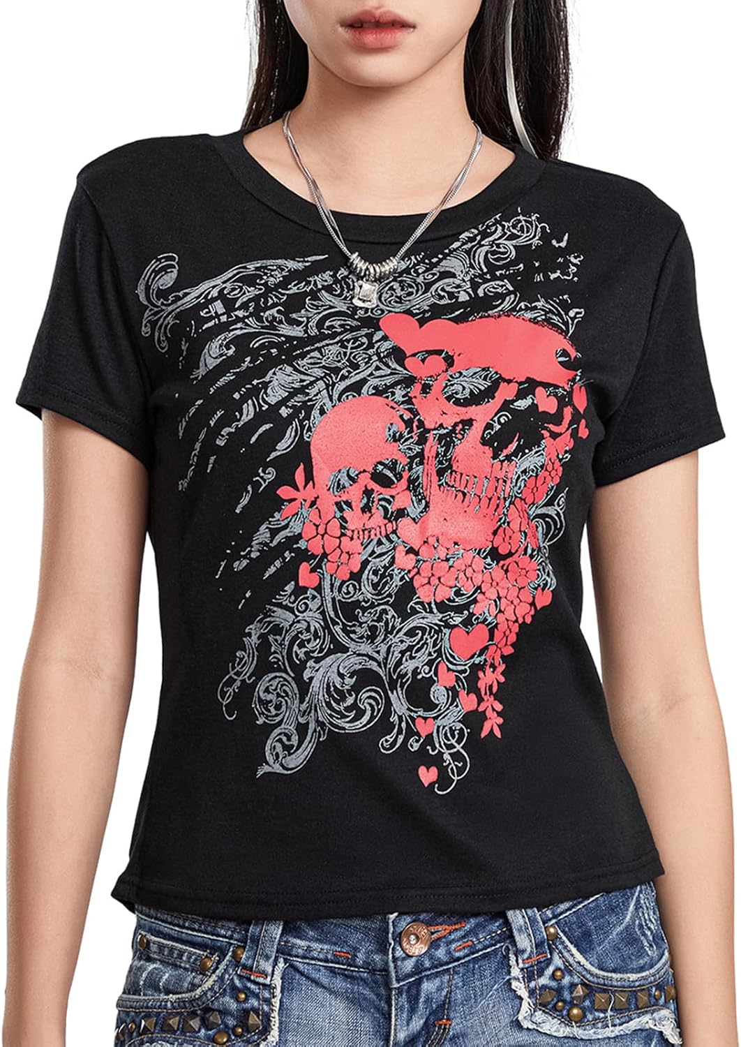 Kodaruber Y2k Grunge Graphic Tees for Women Teen Girls Vintage Goth Aesthetic Baggy Shirts 2000s Emo Tops Summer Clothes - Image 15