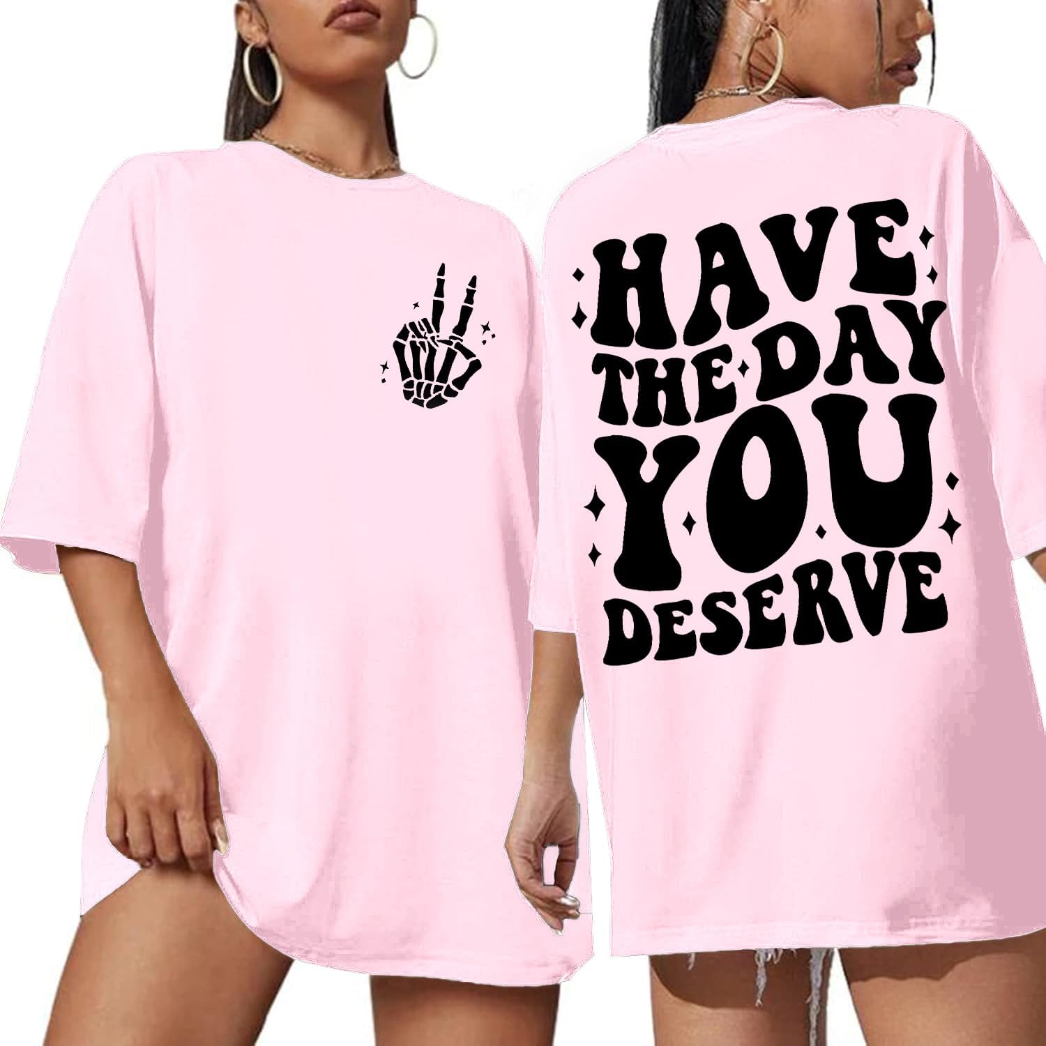 KOMilesoon Graphic Tshirts for Women: Have The Day You Deserve Shirt Funny Skeletons Shirts Casual Graphic Tees Tops