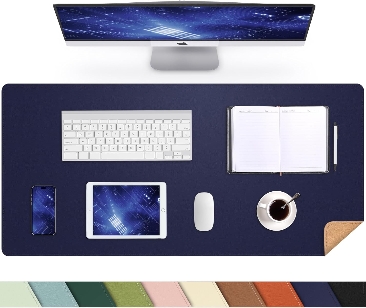 Large Desk Mat 47.2" x 17" Leather Desk Pad Protector with Natural Cork & PU Leather, Non-Slip Office Desk Mat, Large Mouse Pad, Waterproof Desk Blotter pad for Office&Home(Black) - Image 38