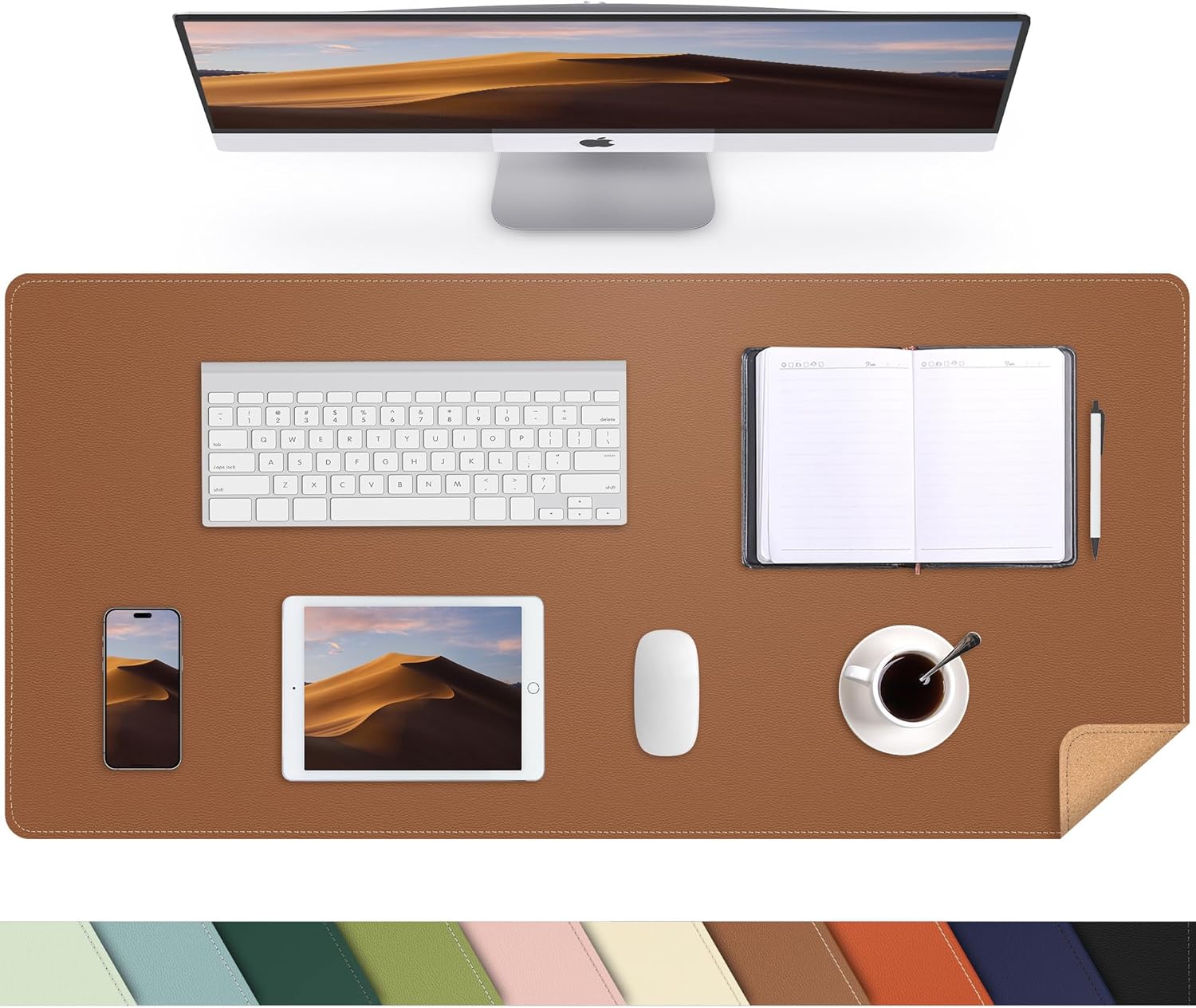 Large Desk Mat 47.2" x 17" Leather Desk Pad Protector with Natural Cork & PU Leather, Non-Slip Office Desk Mat, Large Mouse Pad, Waterproof Desk Blotter pad for Office&Home(Black) - Image 32