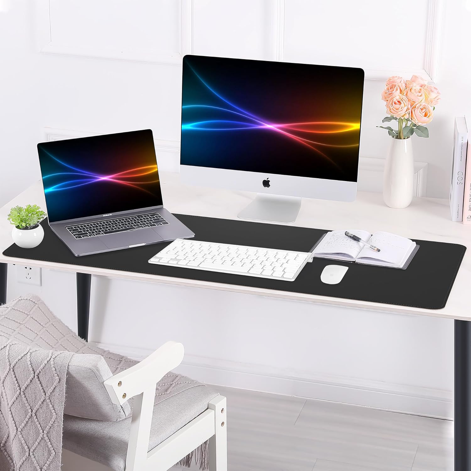 Large Desk Mat 47.2" x 17" Leather Desk Pad Protector with Natural Cork & PU Leather, Non-Slip Office Desk Mat, Large Mouse Pad, Waterproof Desk Blotter pad for Office&Home(Black) - Image 7