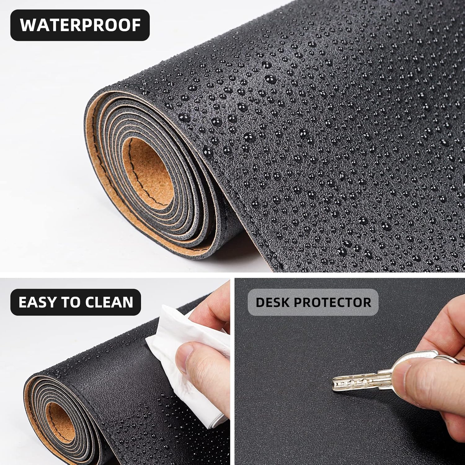 Large Desk Mat 47.2" x 17" Leather Desk Pad Protector with Natural Cork & PU Leather, Non-Slip Office Desk Mat, Large Mouse Pad, Waterproof Desk Blotter pad for Office&Home(Black) - Image 5