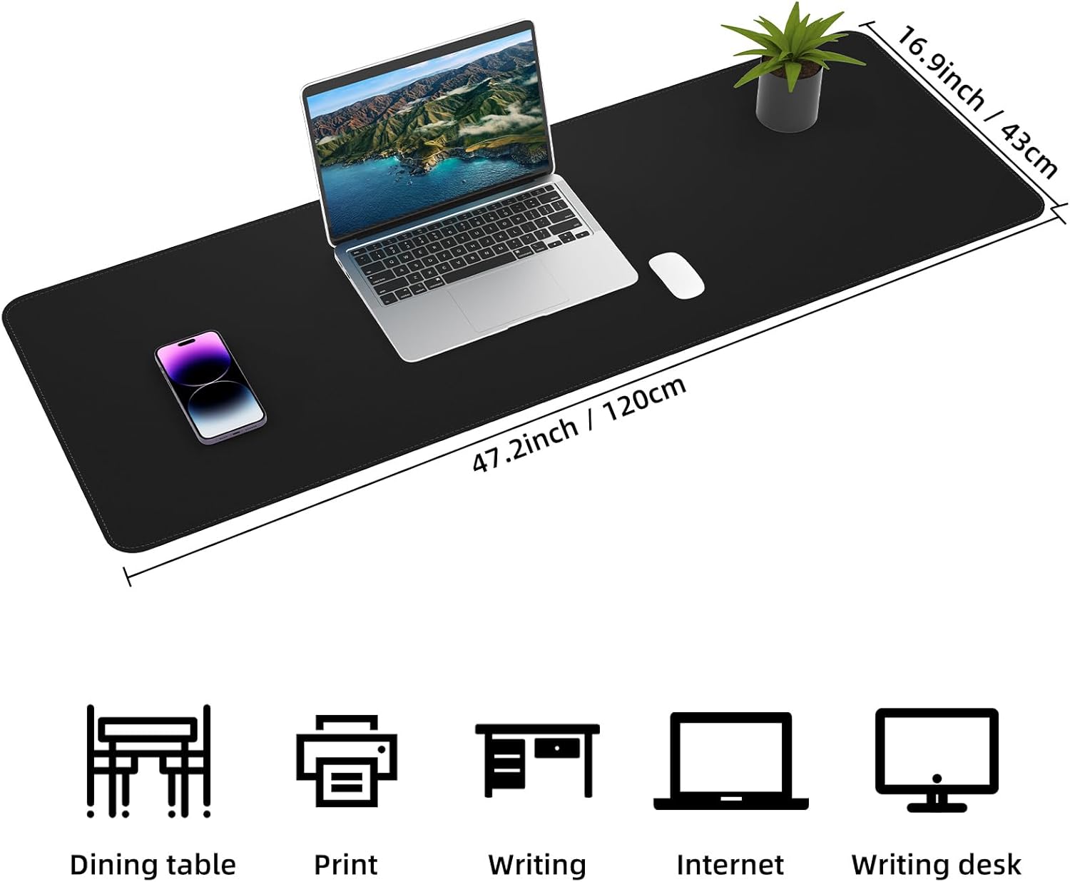 Large Desk Mat 47.2" x 17" Leather Desk Pad Protector with Natural Cork & PU Leather, Non-Slip Office Desk Mat, Large Mouse Pad, Waterproof Desk Blotter pad for Office&Home(Black) - Image 3