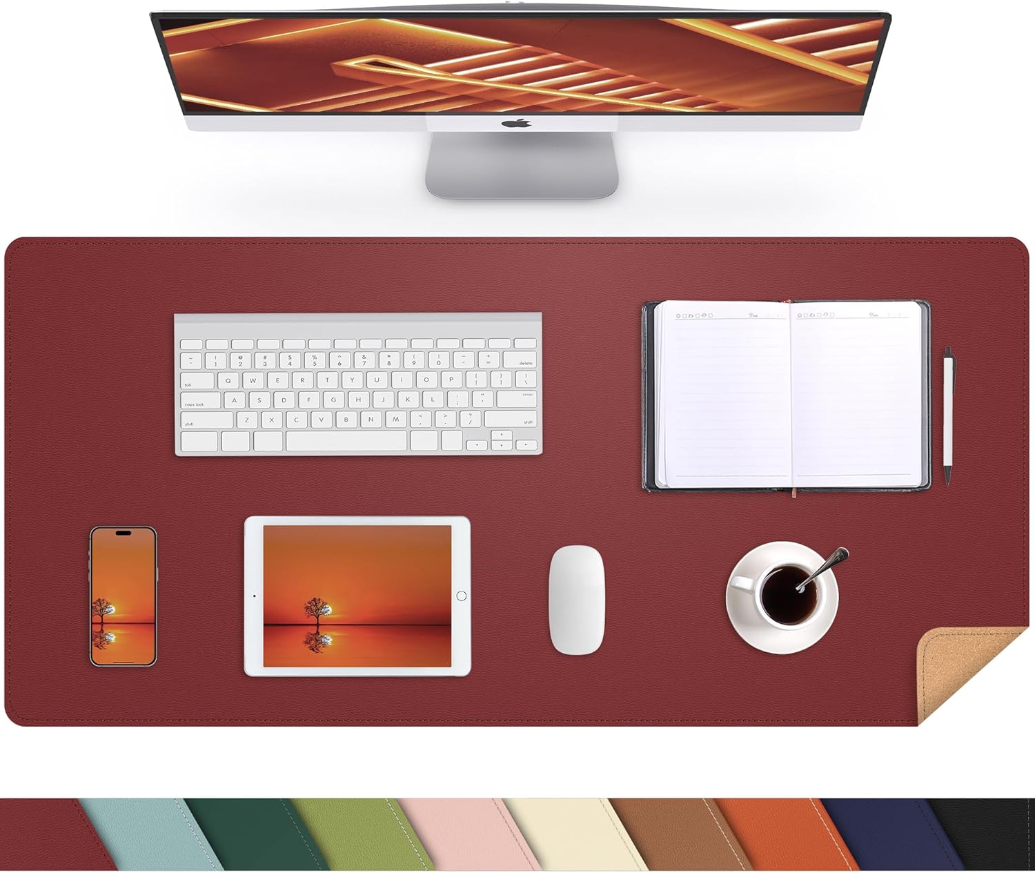 Large Desk Mat 47.2" x 17" Leather Desk Pad Protector with Natural Cork & PU Leather, Non-Slip Office Desk Mat, Large Mouse Pad, Waterproof Desk Blotter pad for Office&Home(Black) - Image 22