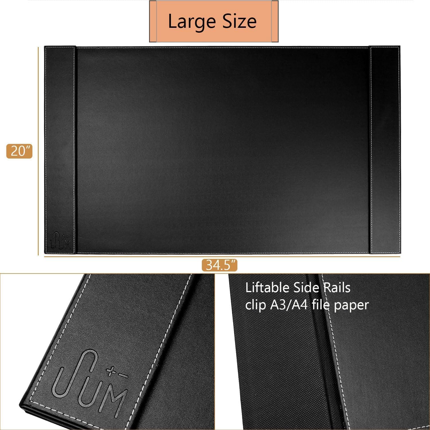 Leather Desk Mat with Side Rails \u2013 A4 Paper Holder, Table Protector, and Writing Blotter for Home & Office, 34" x 20" - Image 4