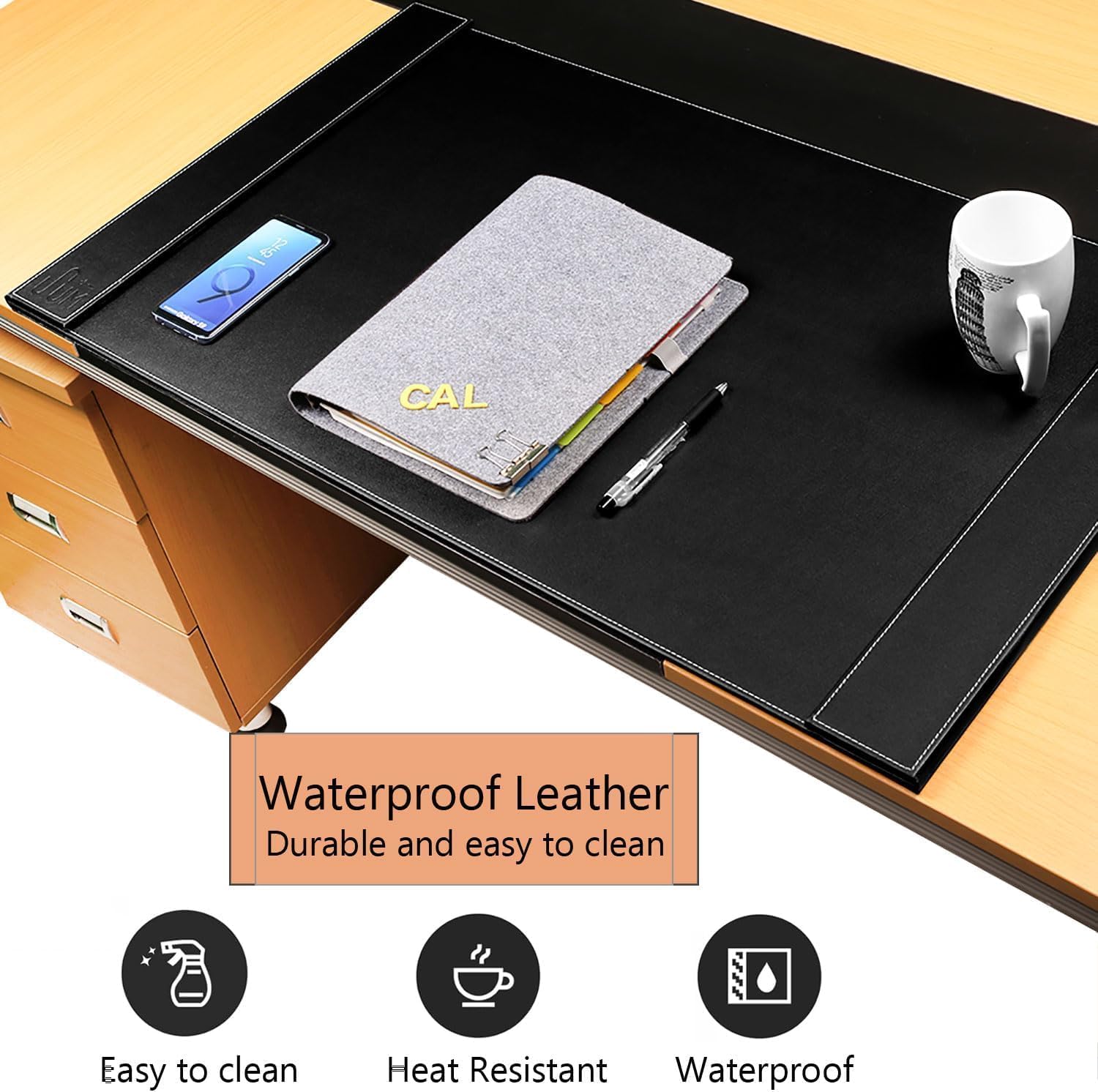 Leather Desk Mat with Side Rails \u2013 A4 Paper Holder, Table Protector, and Writing Blotter for Home & Office, 34" x 20" - Image 5
