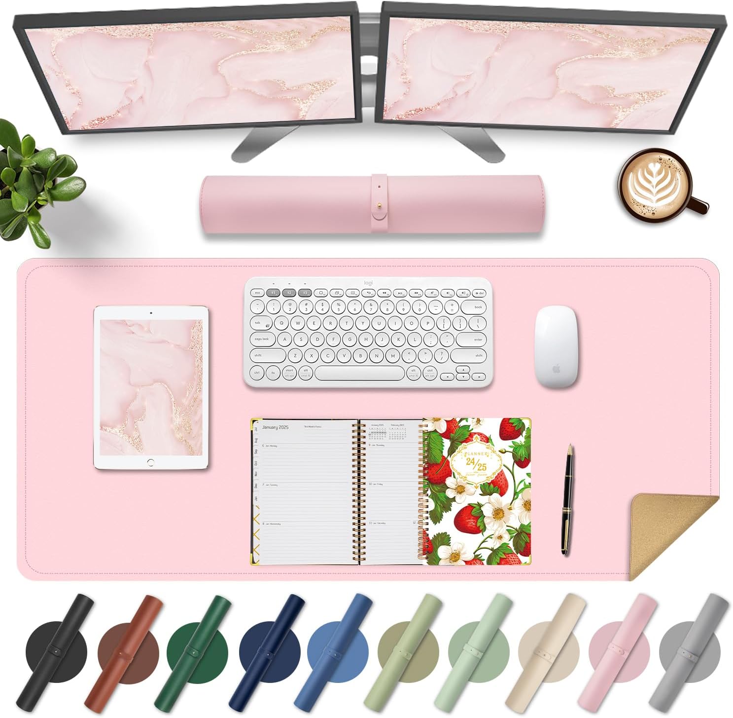 Leather Desk Pad Mat, Non-Slip Desk Protector with Wrist Rest Weekly Monthly Planner - Image 4