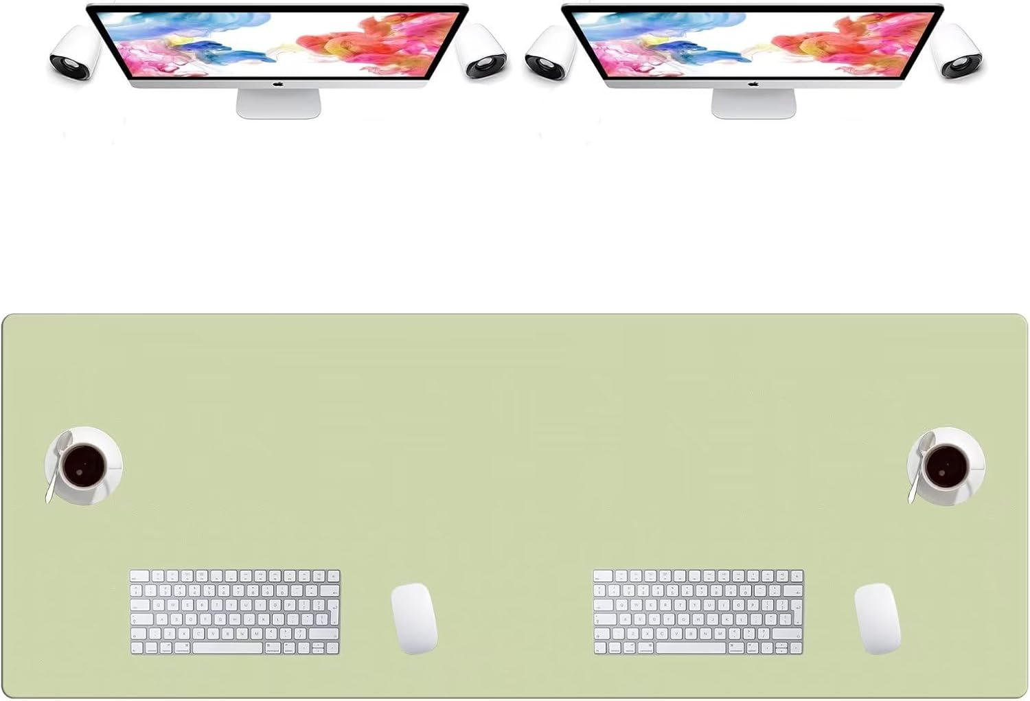 LL-COEUR Extra Large PU Leather Desk Mat Matcha Green Large Mouse Pad XXL Waterproof Table Mat Office Laptop Writing Pad (63 x 23.6 inch)