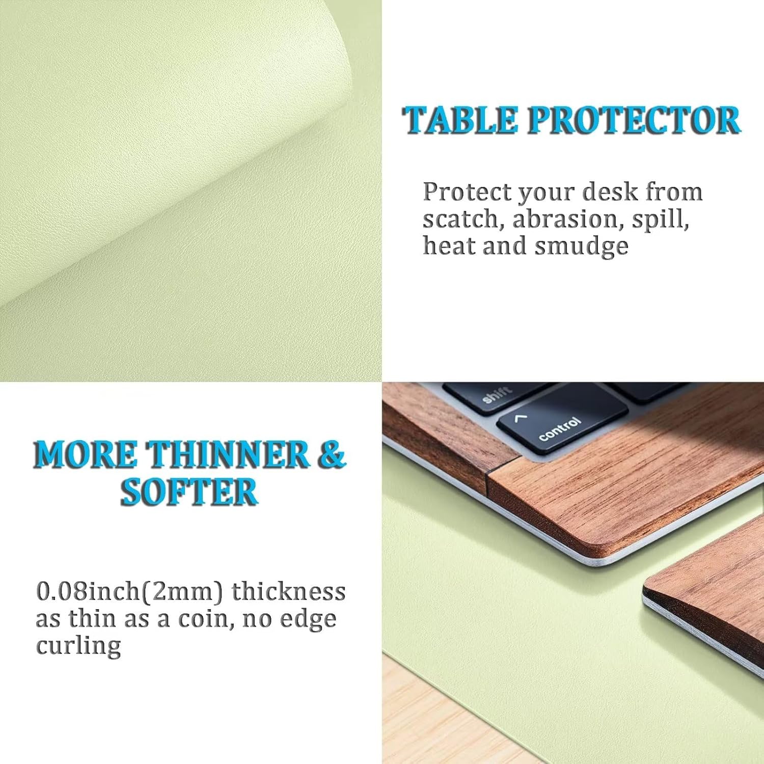 LL-COEUR Extra Large PU Leather Desk Mat Matcha Green Large Mouse Pad XXL Waterproof Table Mat Office Laptop Writing Pad (63 x 23.6 inch) - Image 5