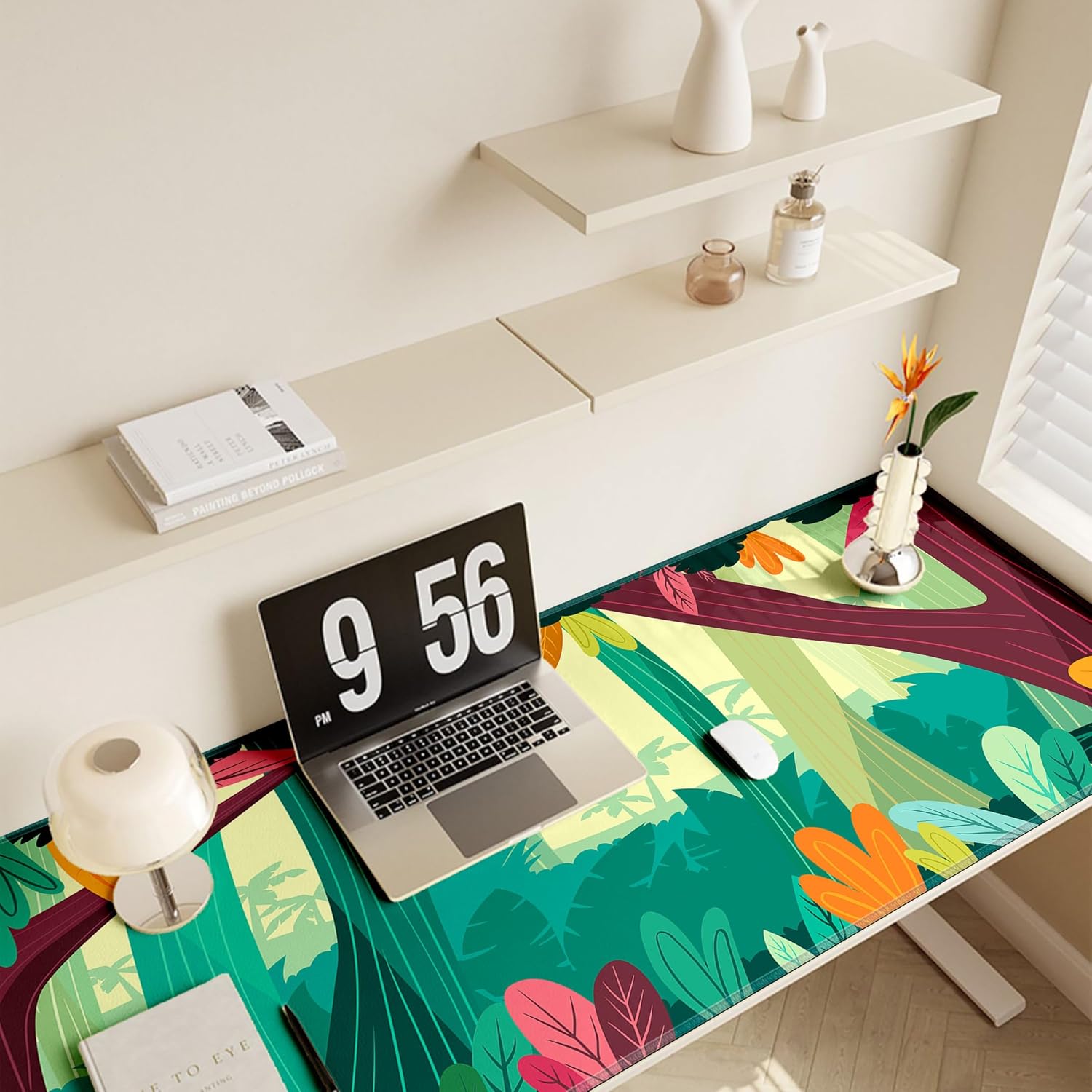 LL-COEUR Green Plant Extended Mouse Mat 55.1x23.6x0.12inch Laptop Keyboard Pad with Non-Slip Rubber Base Long Desk Topper Mat for Gaming Office Home - Image 4