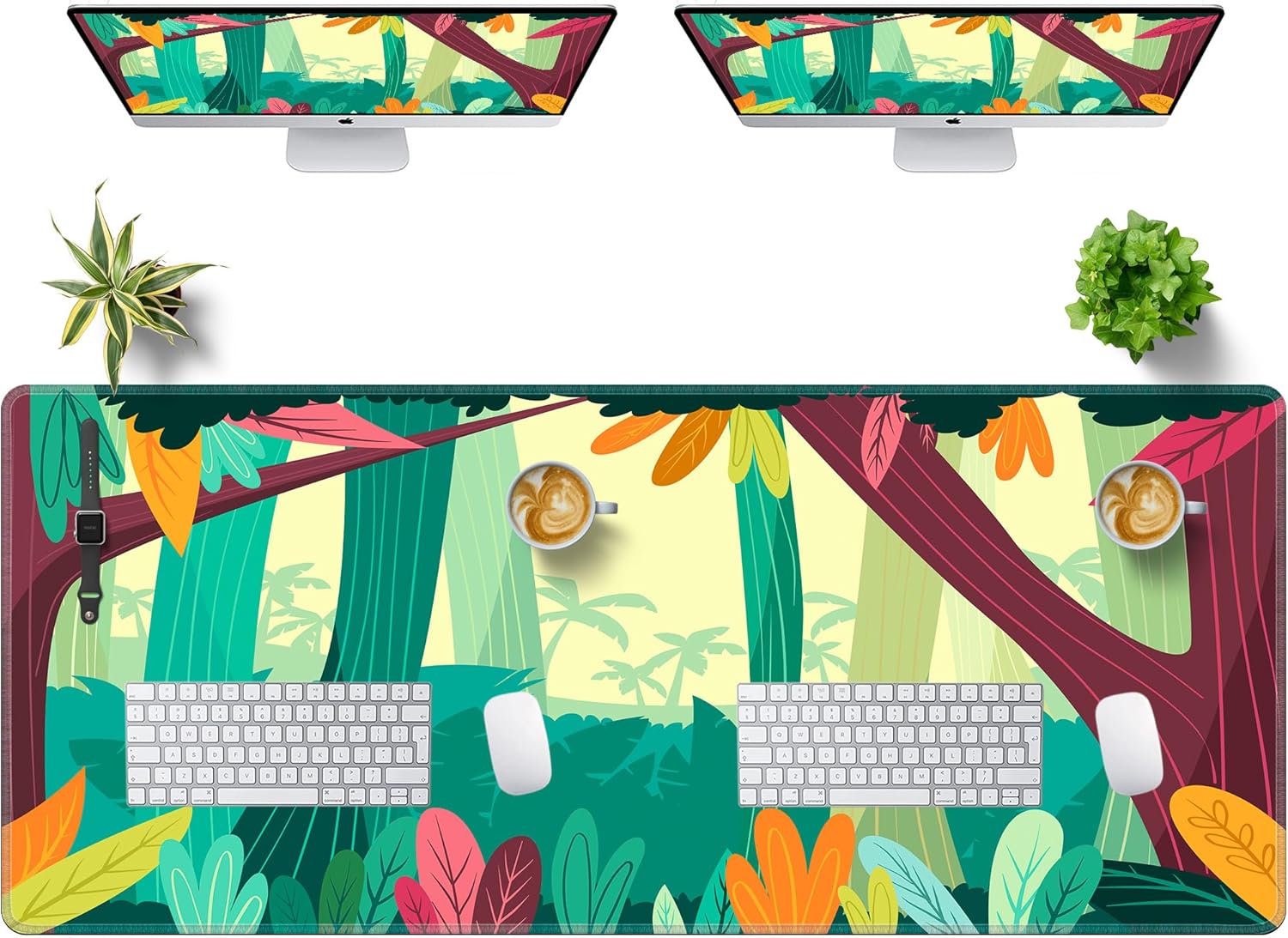 LL-COEUR Green Plant Extended Mouse Mat 55.1x23.6x0.12inch Laptop Keyboard Pad with Non-Slip Rubber Base Long Desk Topper Mat for Gaming Office Home - Image 8