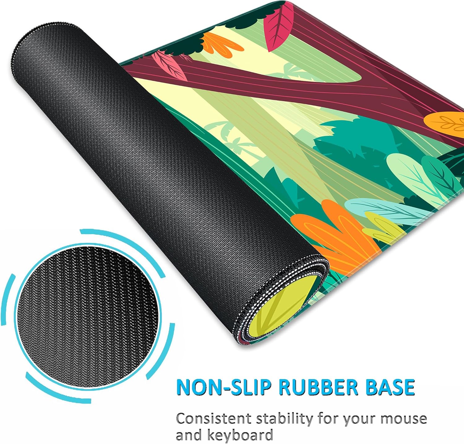 LL-COEUR Green Plant Extended Mouse Mat 55.1x23.6x0.12inch Laptop Keyboard Pad with Non-Slip Rubber Base Long Desk Topper Mat for Gaming Office Home - Image 5