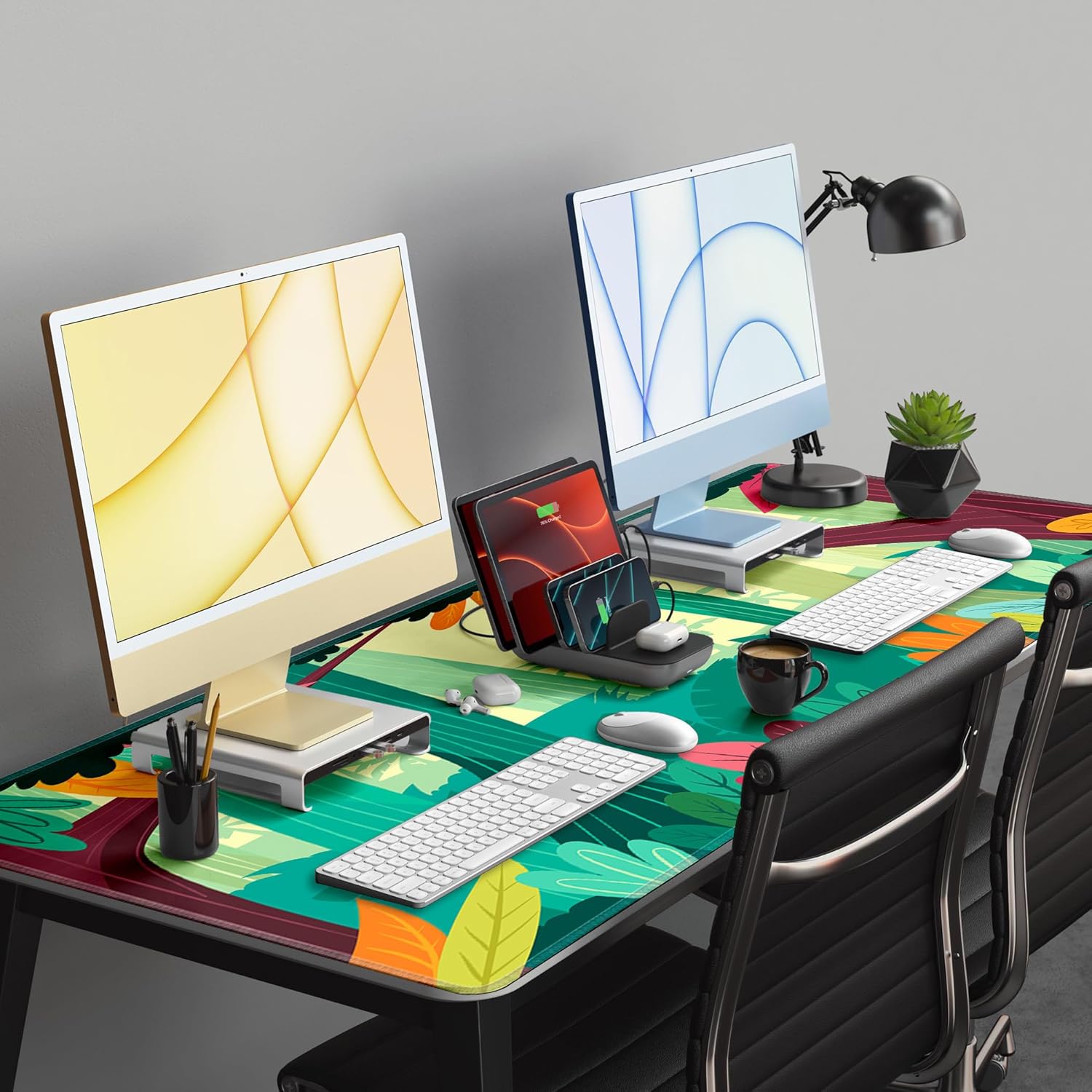 LL-COEUR Green Plant Extended Mouse Mat 55.1x23.6x0.12inch Laptop Keyboard Pad with Non-Slip Rubber Base Long Desk Topper Mat for Gaming Office Home - Image 3