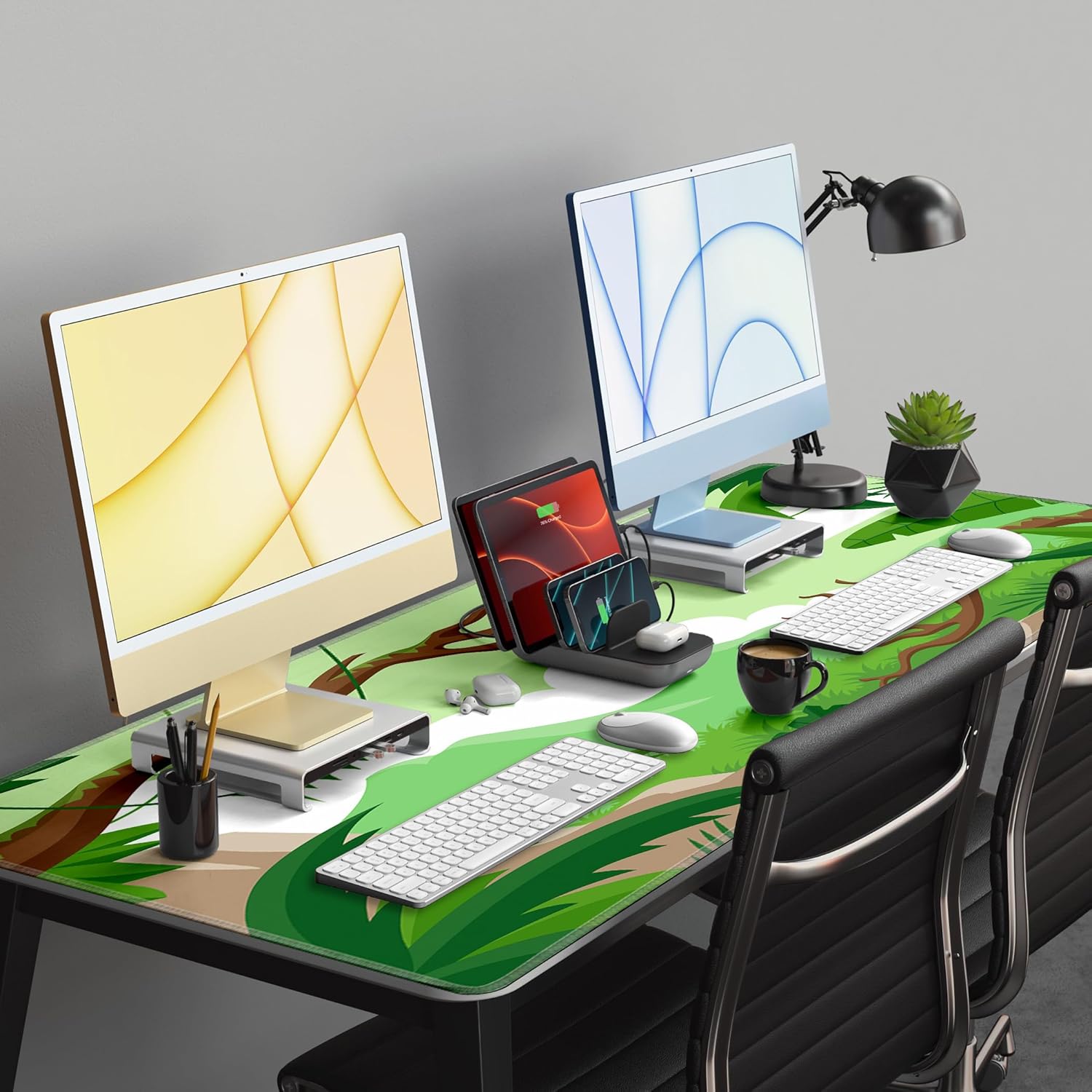 LL-COEUR Green Plant Extended Mouse Mat 55.1x23.6x0.12inch Laptop Keyboard Pad with Non-Slip Rubber Base Long Desk Topper Mat for Gaming Office Home L - Image 3