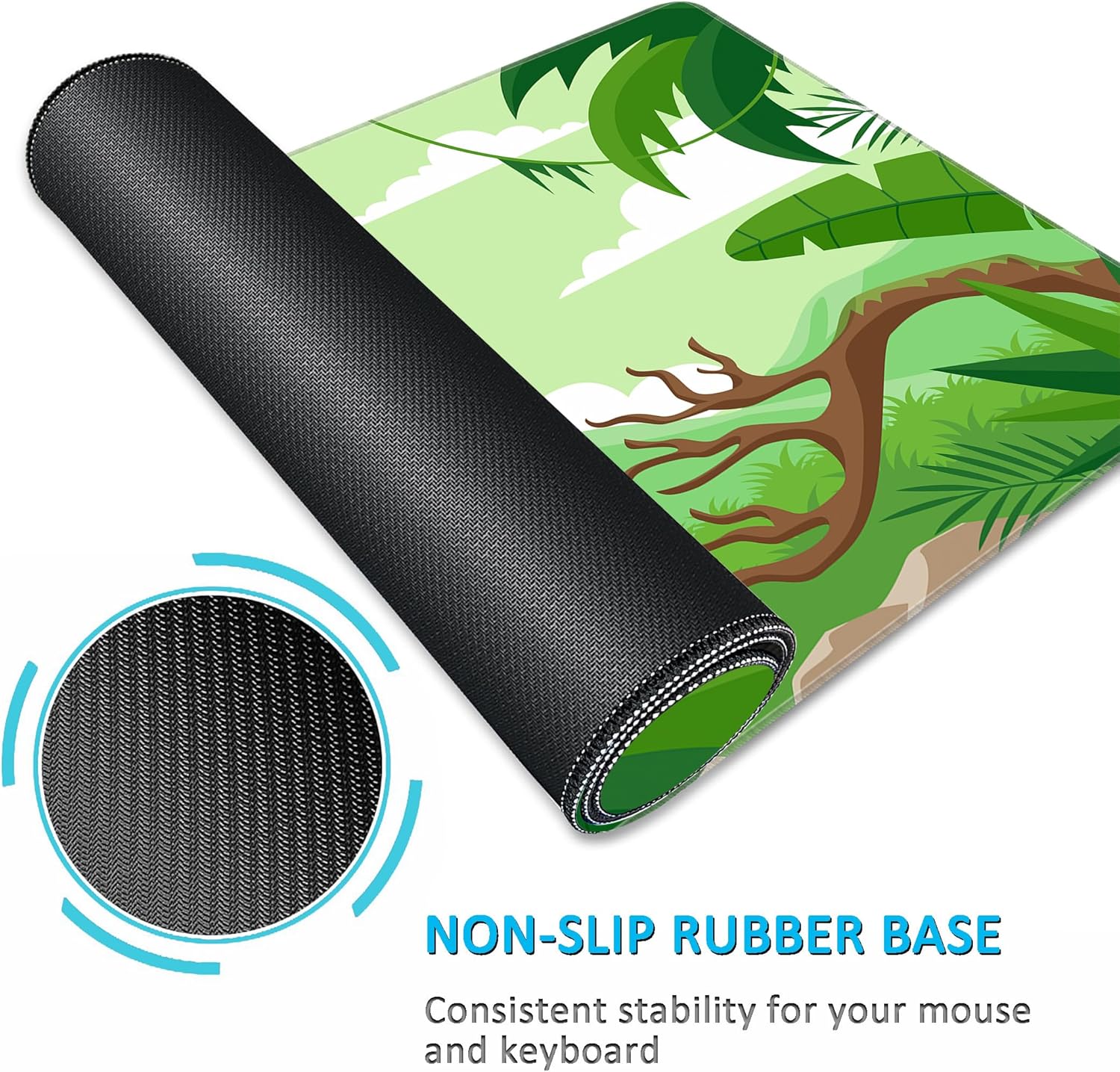 LL-COEUR Green Plant Extended Mouse Mat 55.1x23.6x0.12inch Laptop Keyboard Pad with Non-Slip Rubber Base Long Desk Topper Mat for Gaming Office Home L - Image 5