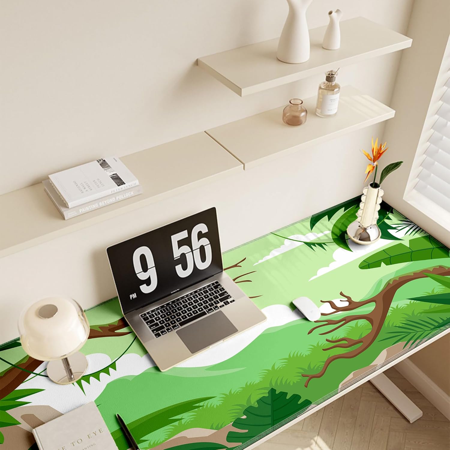 LL-COEUR Green Plant Extended Mouse Mat 55.1x23.6x0.12inch Laptop Keyboard Pad with Non-Slip Rubber Base Long Desk Topper Mat for Gaming Office Home L - Image 4