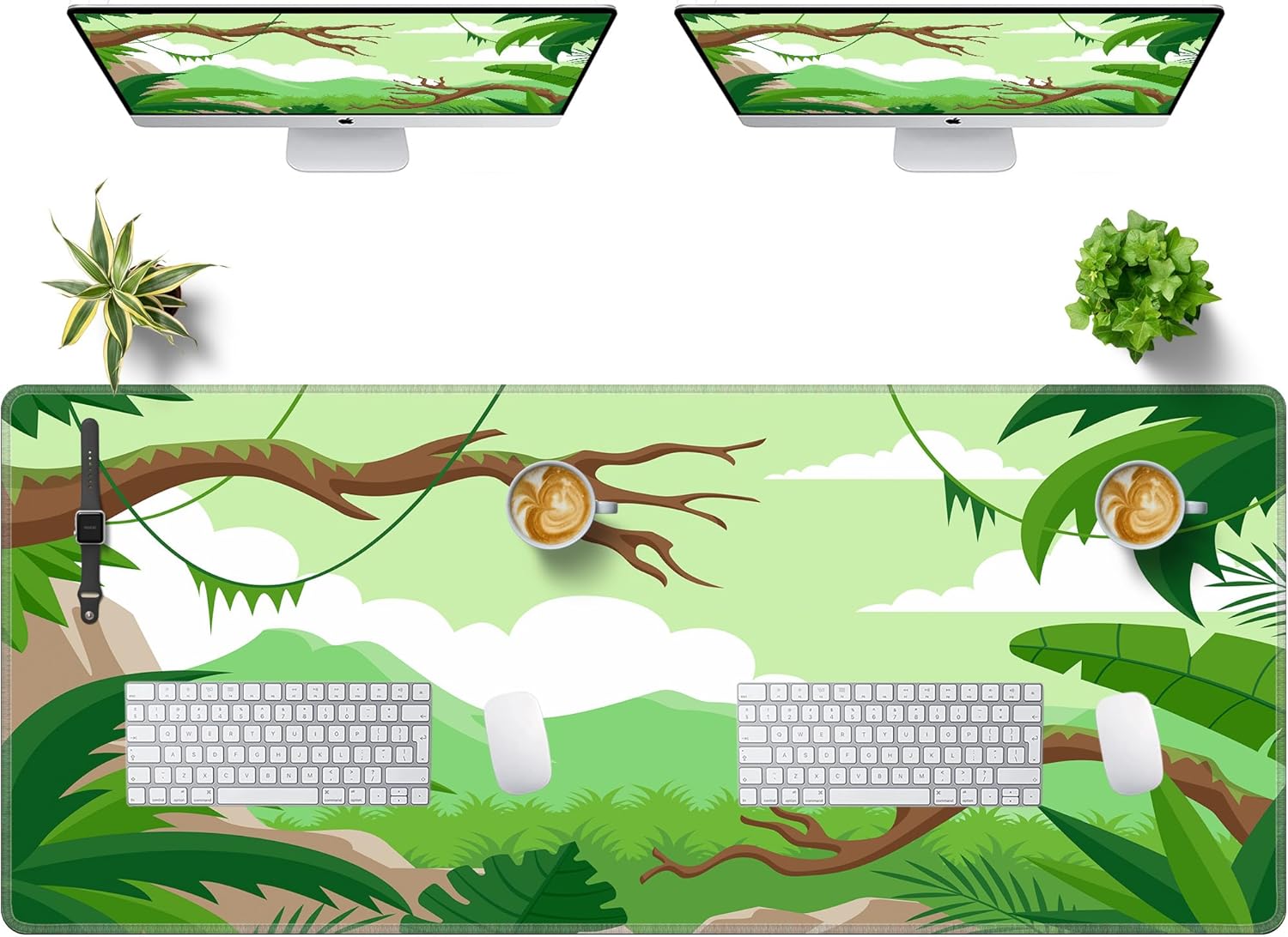 LL-COEUR Green Plant Extended Mouse Mat 55.1x23.6x0.12inch Laptop Keyboard Pad with Non-Slip Rubber Base Long Desk Topper Mat for Gaming Office Home L - Image 8