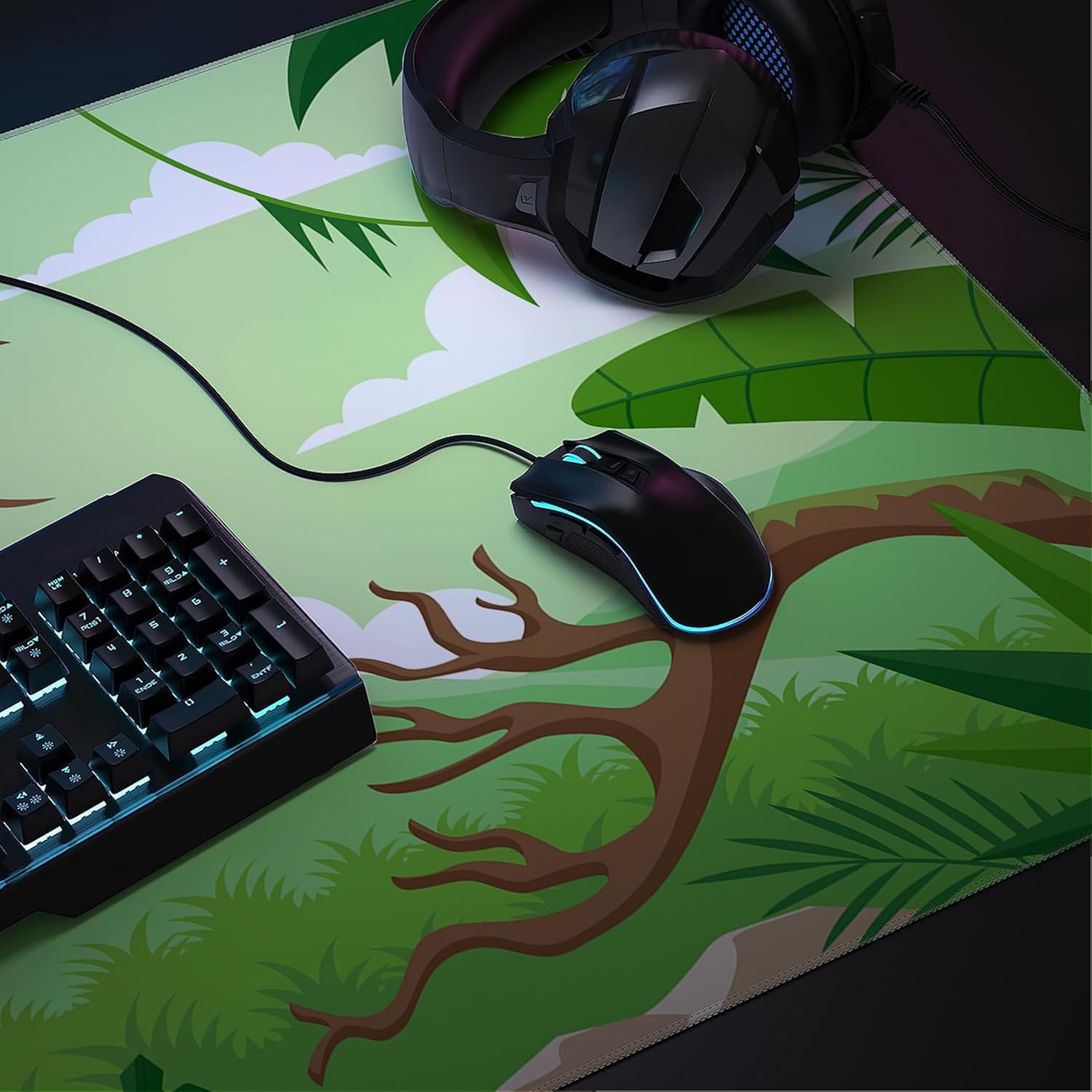 LL-COEUR Green Plant Extended Mouse Mat 55.1x23.6x0.12inch Laptop Keyboard Pad with Non-Slip Rubber Base Long Desk Topper Mat for Gaming Office Home L - Image 7
