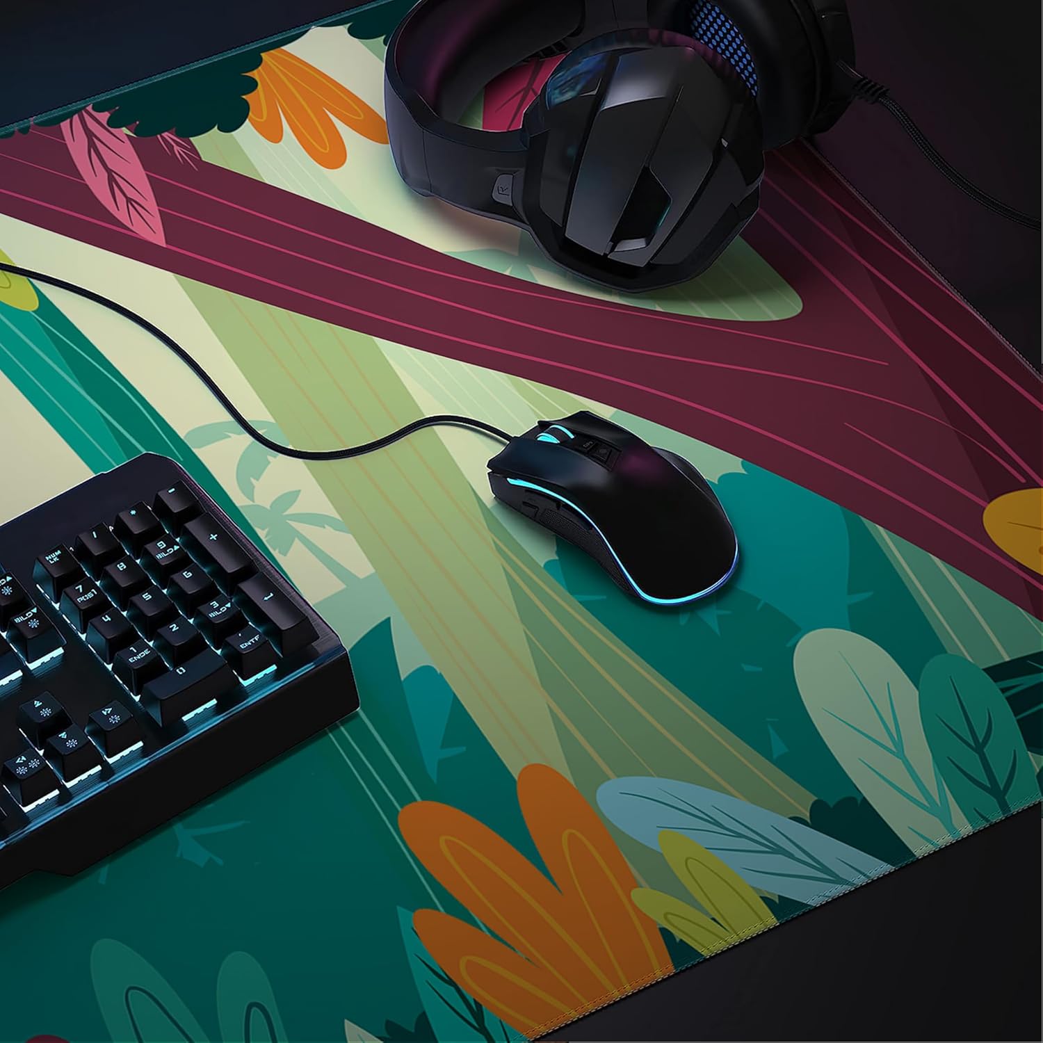 LL-COEUR Green Plant Extended Mouse Mat 55.1x23.6x0.12inch Laptop Keyboard Pad with Non-Slip Rubber Base Long Desk Topper Mat for Gaming Office Home - Image 7