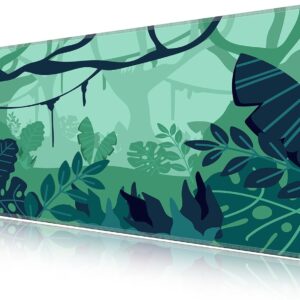 LL-COEUR Green Plant Extended Mouse Mat 55.1x23.6x0.12inch Laptop Keyboard Pad with Non-Slip Rubber Base Long Desk Topper Mat for Gaming Office Home XXL