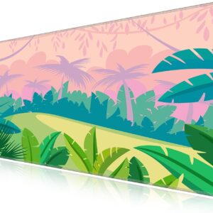 LL-COEUR Green Plant Extended Mouse Mat 55.1x27.5x0.12inch Laptop Keyboard Pad with Non-Slip Rubber Base Long Desk Topper Mat for Gaming Office Home L
