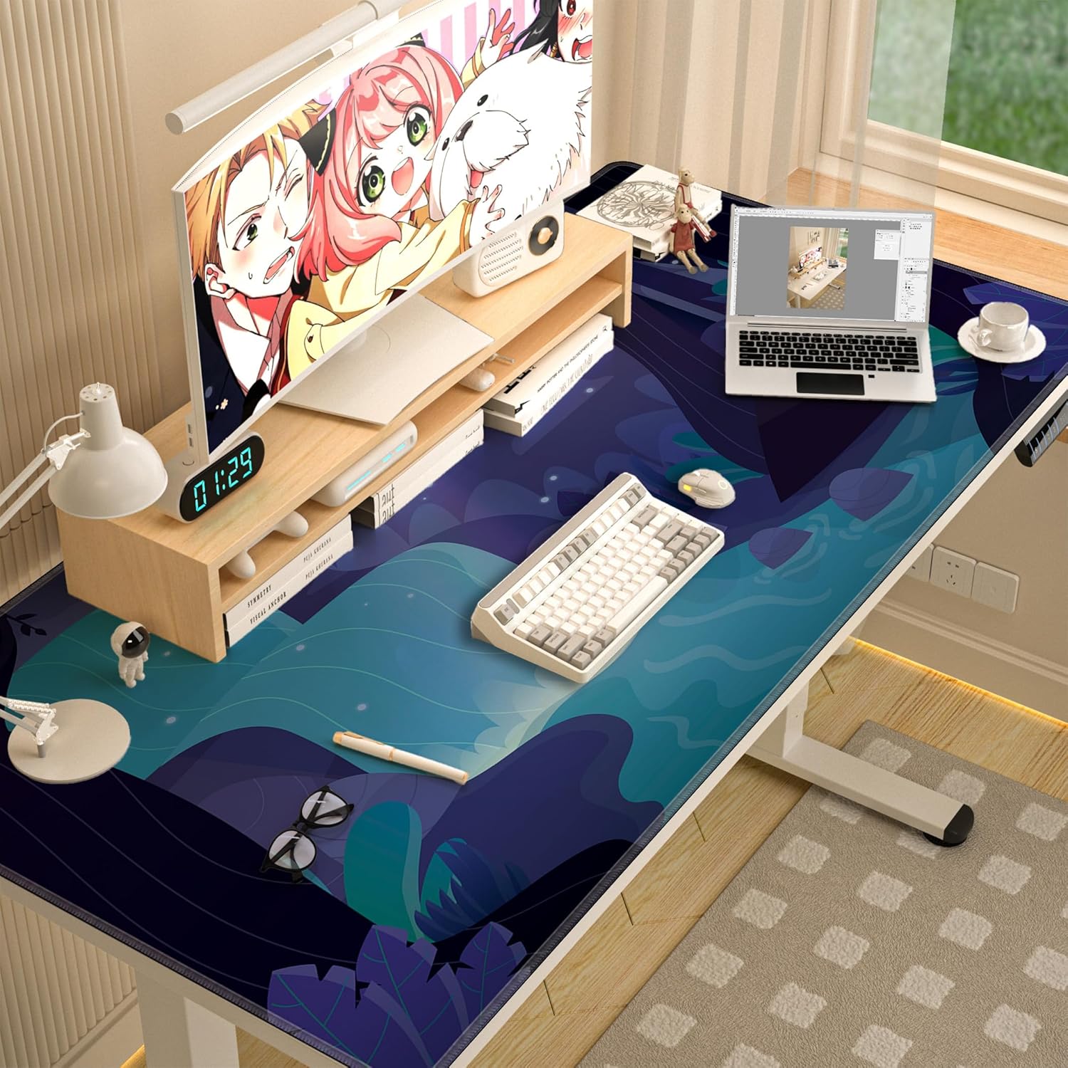 LL-COEUR Green Plant Extended Mouse Mat 55.1x27.5x0.12inch Laptop Keyboard Pad with Non-Slip Rubber Base Long Desk Topper Mat for Gaming Office Home XXL - Image 4