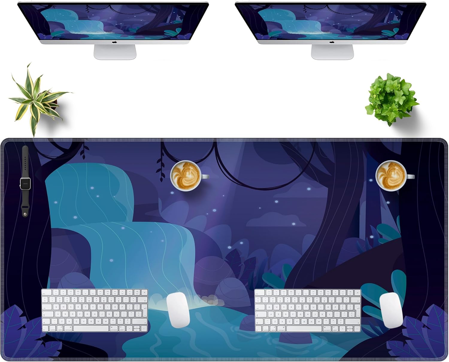 LL-COEUR Green Plant Extended Mouse Mat 55.1x27.5x0.12inch Laptop Keyboard Pad with Non-Slip Rubber Base Long Desk Topper Mat for Gaming Office Home XXL - Image 8