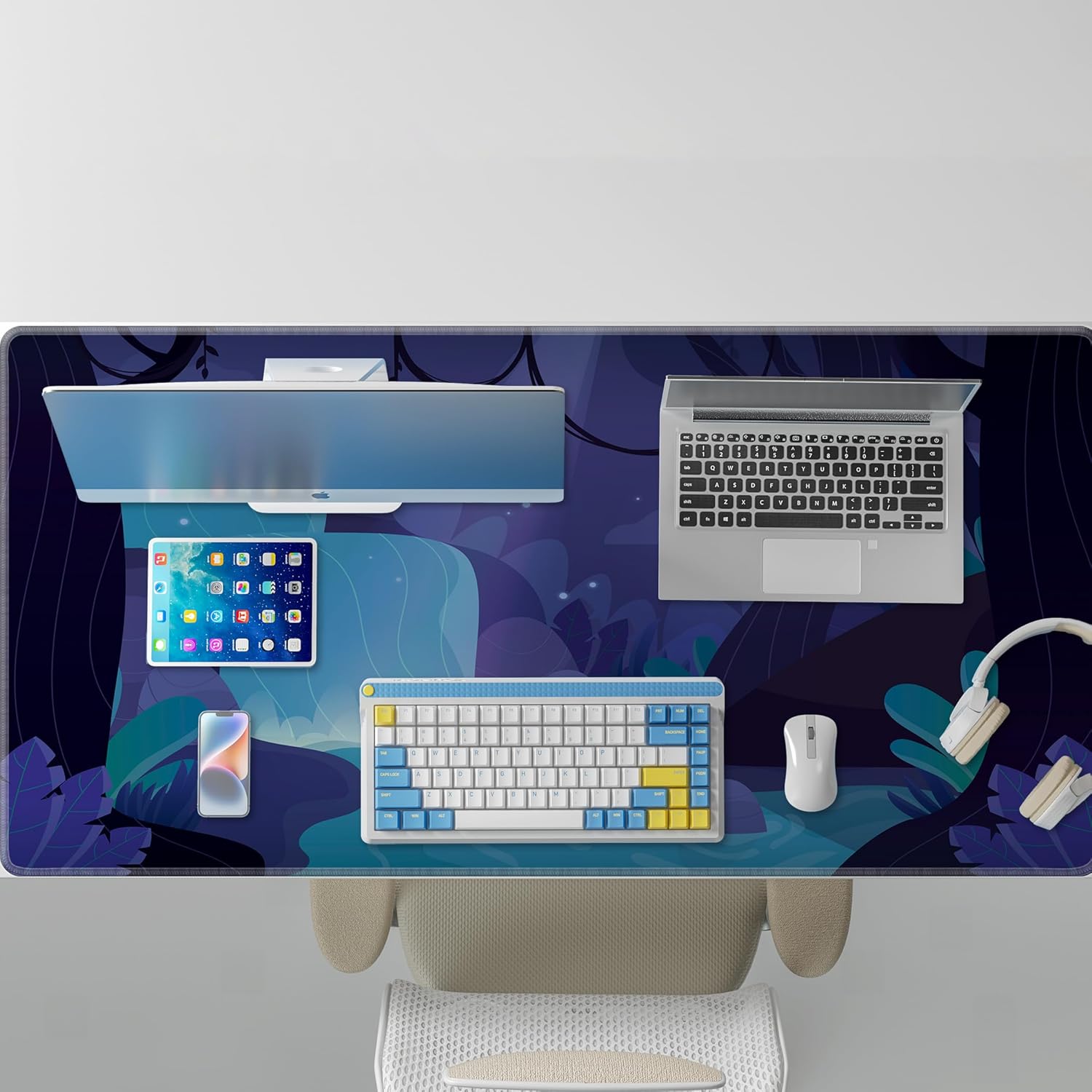 LL-COEUR Green Plant Extended Mouse Mat 55.1x27.5x0.12inch Laptop Keyboard Pad with Non-Slip Rubber Base Long Desk Topper Mat for Gaming Office Home XXL - Image 3