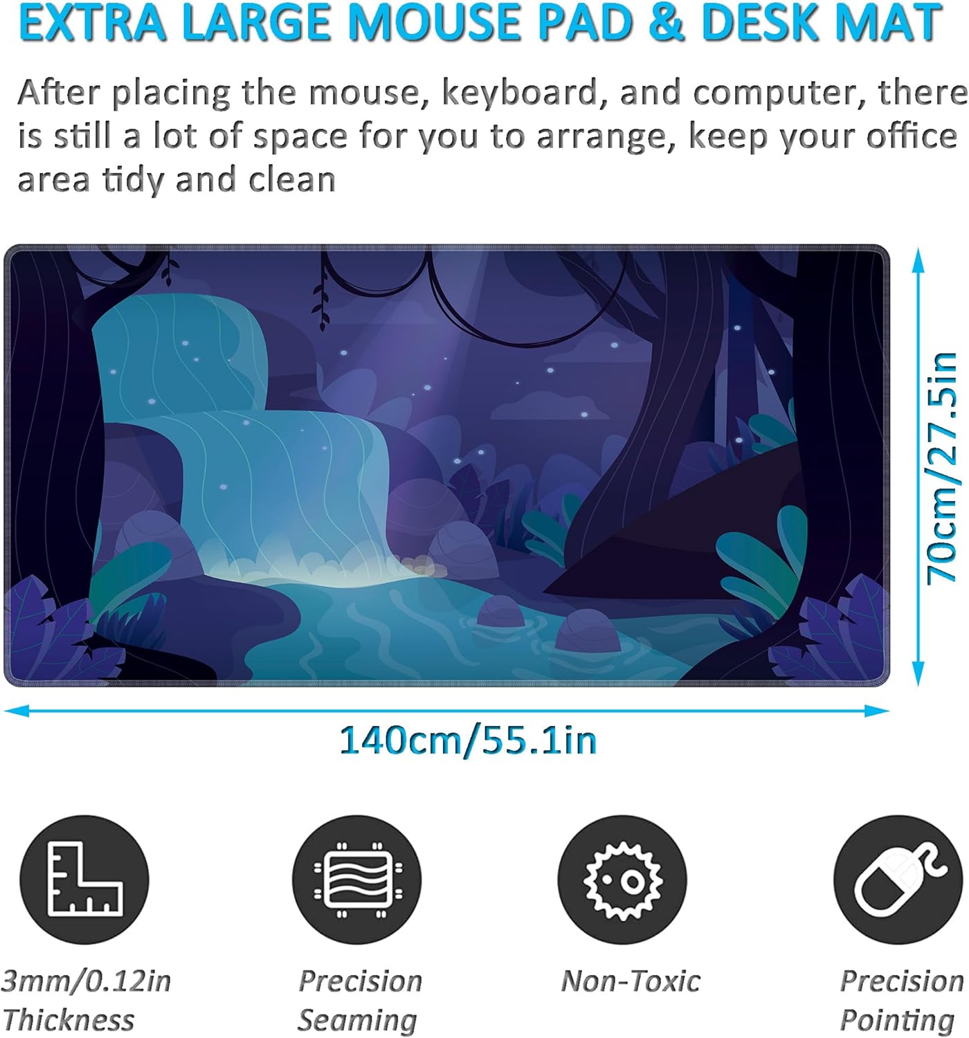 LL-COEUR Green Plant Extended Mouse Mat 55.1x27.5x0.12inch Laptop Keyboard Pad with Non-Slip Rubber Base Long Desk Topper Mat for Gaming Office Home XXL - Image 2