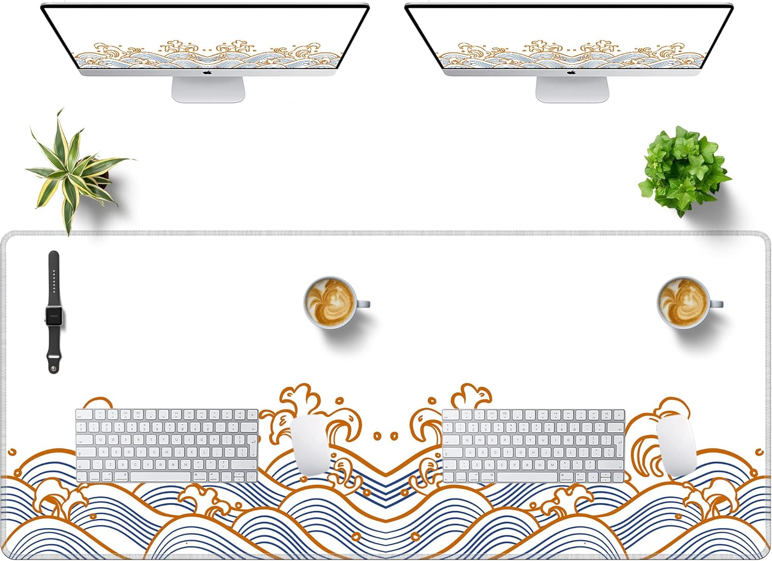 LL-COEUR Sea Wave Large Gaming Mouse Pad 55.1x23.6x0.12inch Long Computer Mouse Mat with Non-Slip Base Stitched Edges Office Desk Accessories Gifts XL - Image 8