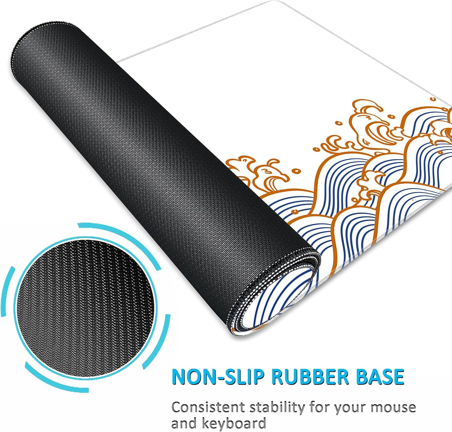 LL-COEUR Sea Wave Large Gaming Mouse Pad 55.1x23.6x0.12inch Long Computer Mouse Mat with Non-Slip Base Stitched Edges Office Desk Accessories Gifts XL - Image 5