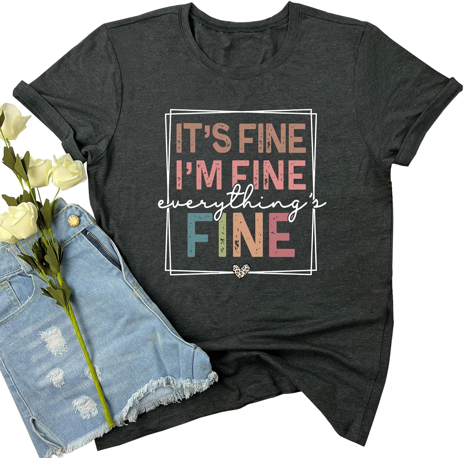 LOOKFACE Women Crewneck It's Fine Cute Graphic T Shirts