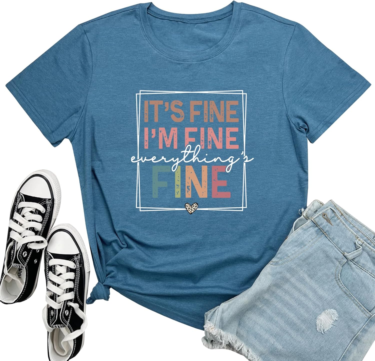 LOOKFACE Women Crewneck It's Fine Cute Graphic T Shirts - Image 7