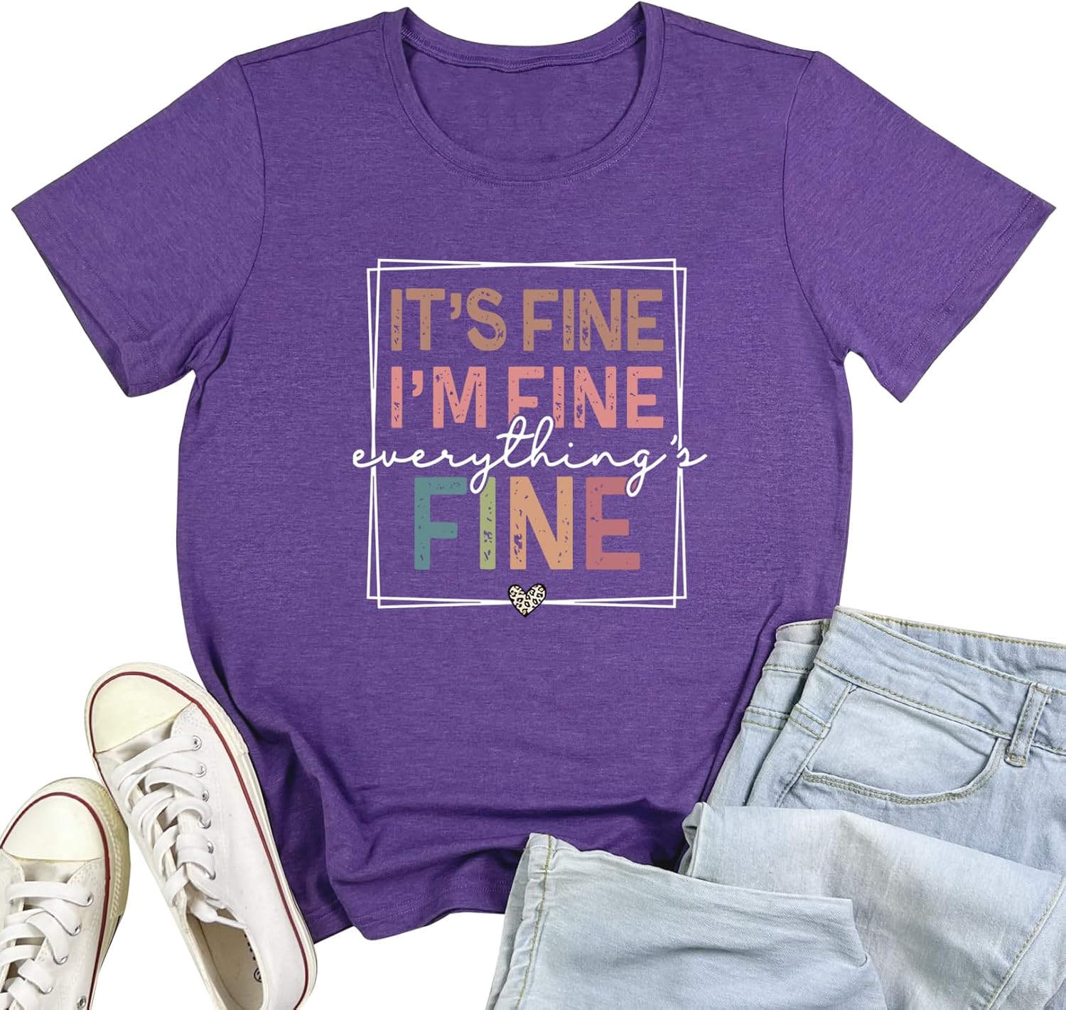 LOOKFACE Women Crewneck It's Fine Cute Graphic T Shirts - Image 6