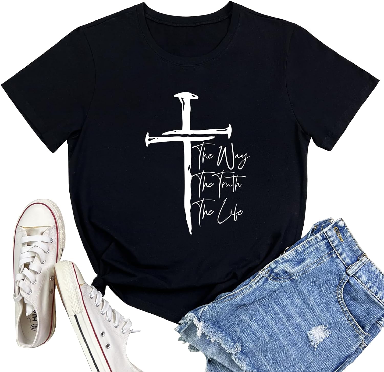 LOOKFACE Women Cross Graphic Tees Soft Tops - Image 5