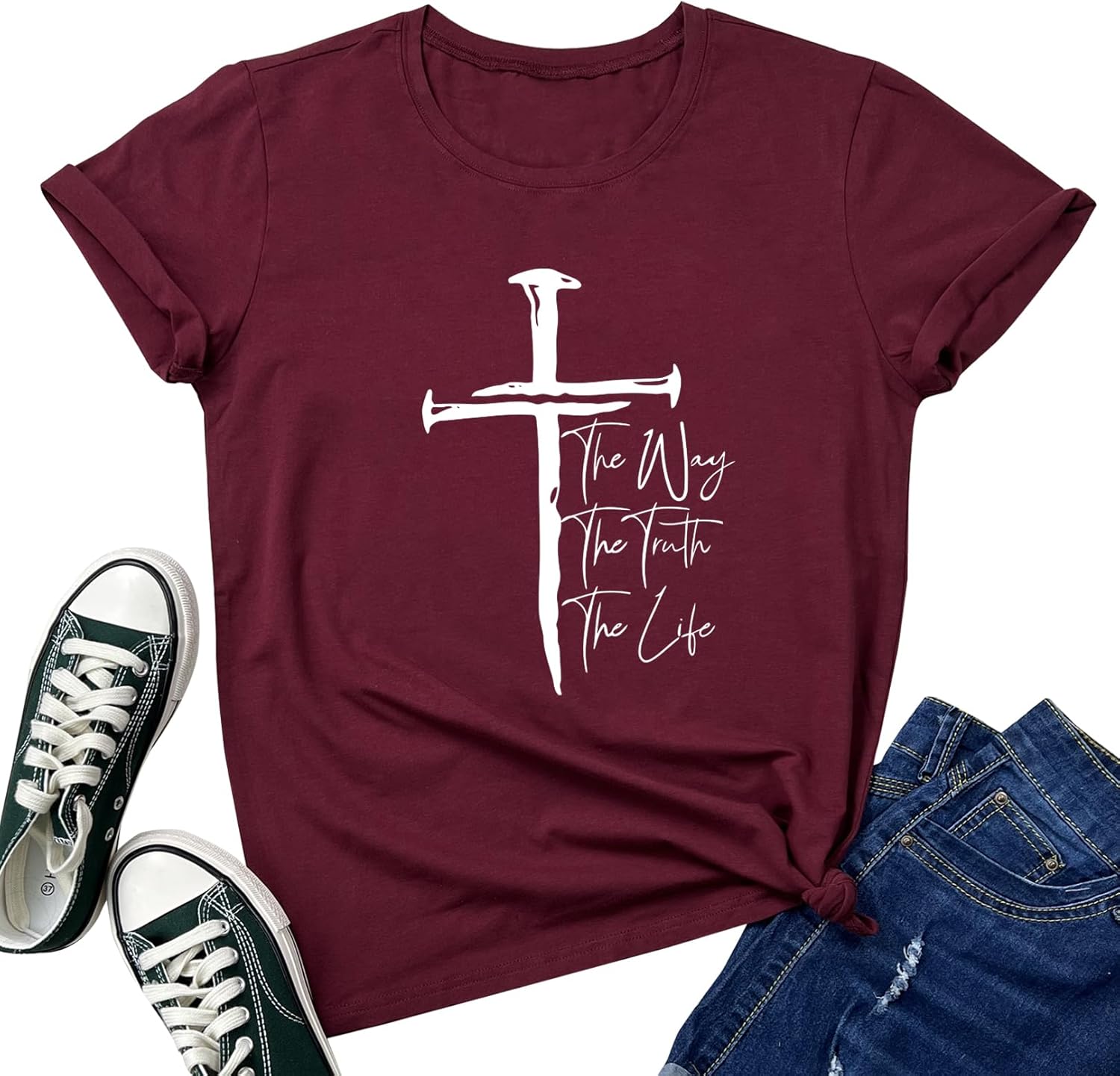 LOOKFACE Women Cross Graphic Tees Soft Tops - Image 6