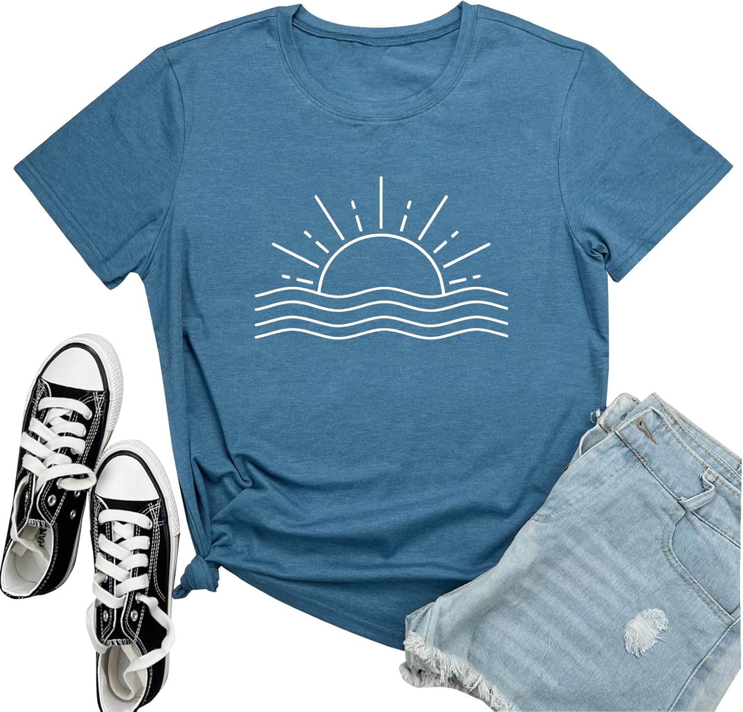 LOOKFACE Womens Cute Sun Graphic Tees Soft Tops - Image 8