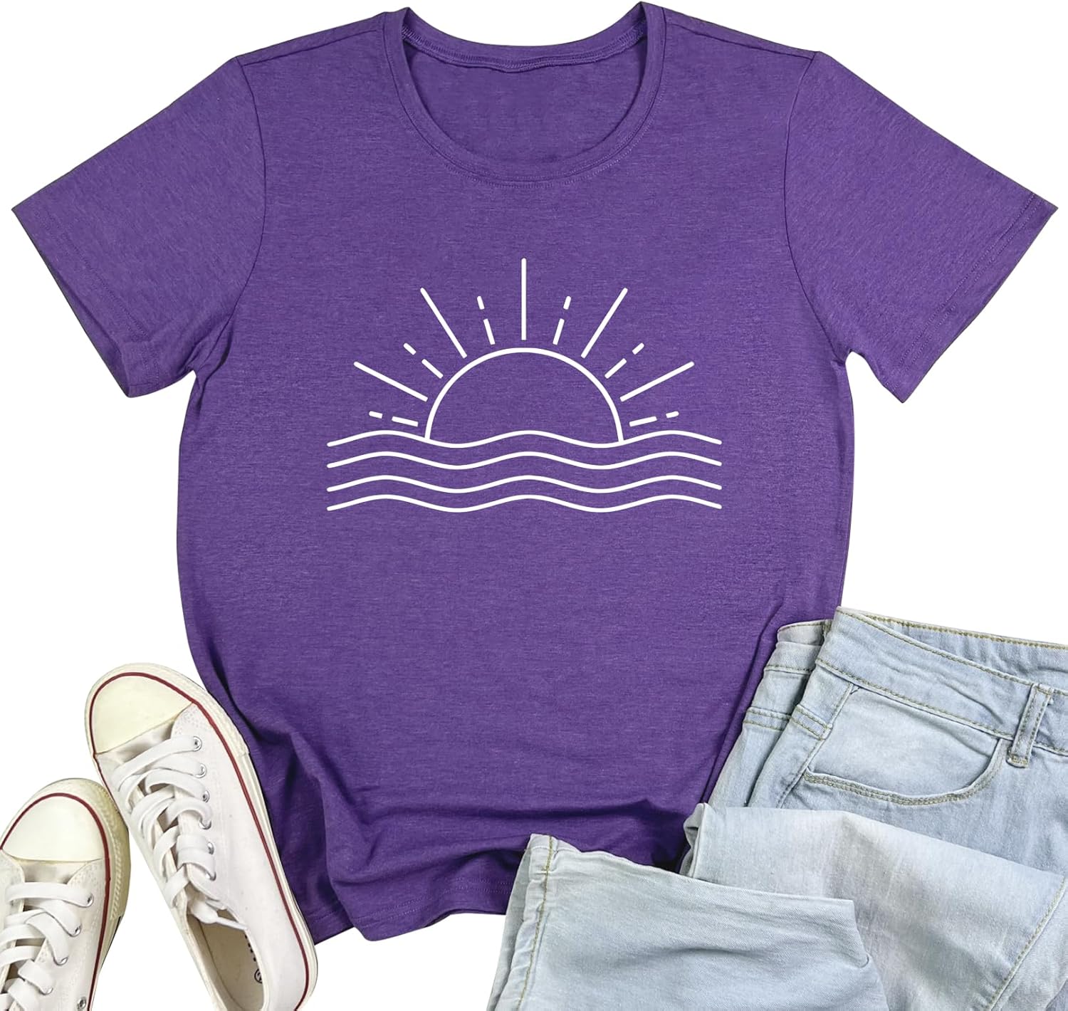 LOOKFACE Womens Cute Sun Graphic Tees Soft Tops - Image 6