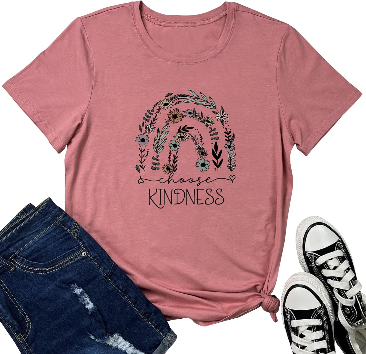 LOOKFACE Womens Floral Kindness Top Cute Graphic Tee Shirts - Image 5