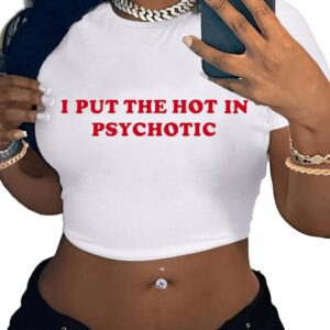 LovelyWholesale Women Graphic Crop Tops Letter Print Short Sleeve Tee Summer Sexy T Shirt