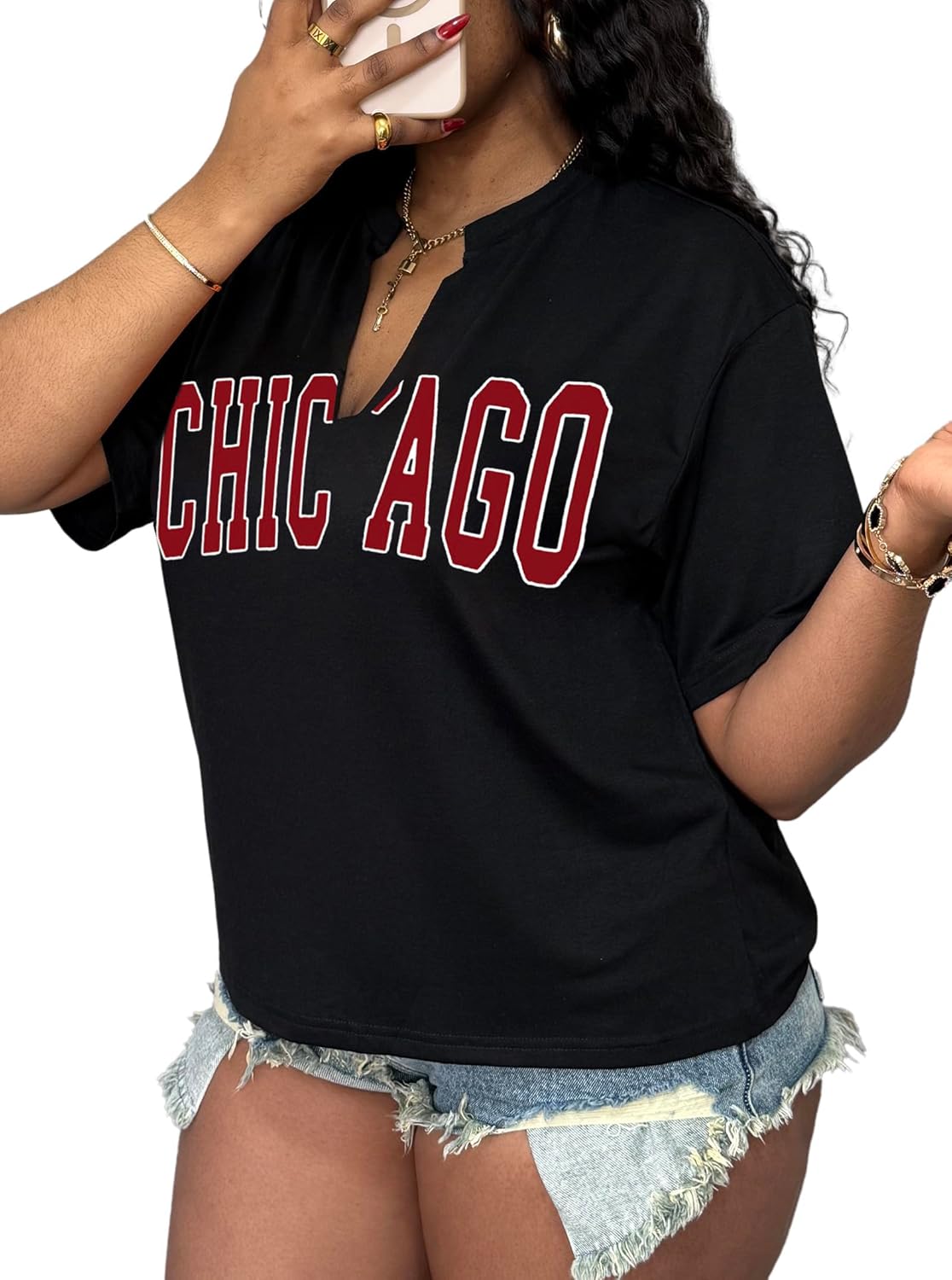 LovelyWholesale Womens Graphic Tees V Neck Short Sleeve T Shirt Loose Casual Summer Tops - Image 2