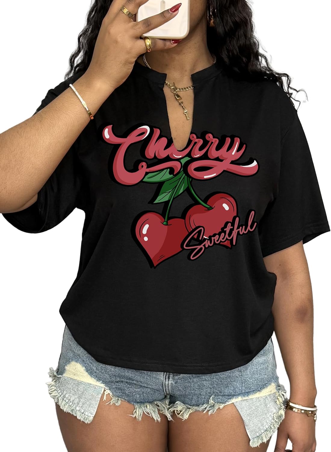 LovelyWholesale Womens Graphic Tees V Neck Short Sleeve T Shirt Loose Casual Summer Tops - Image 9