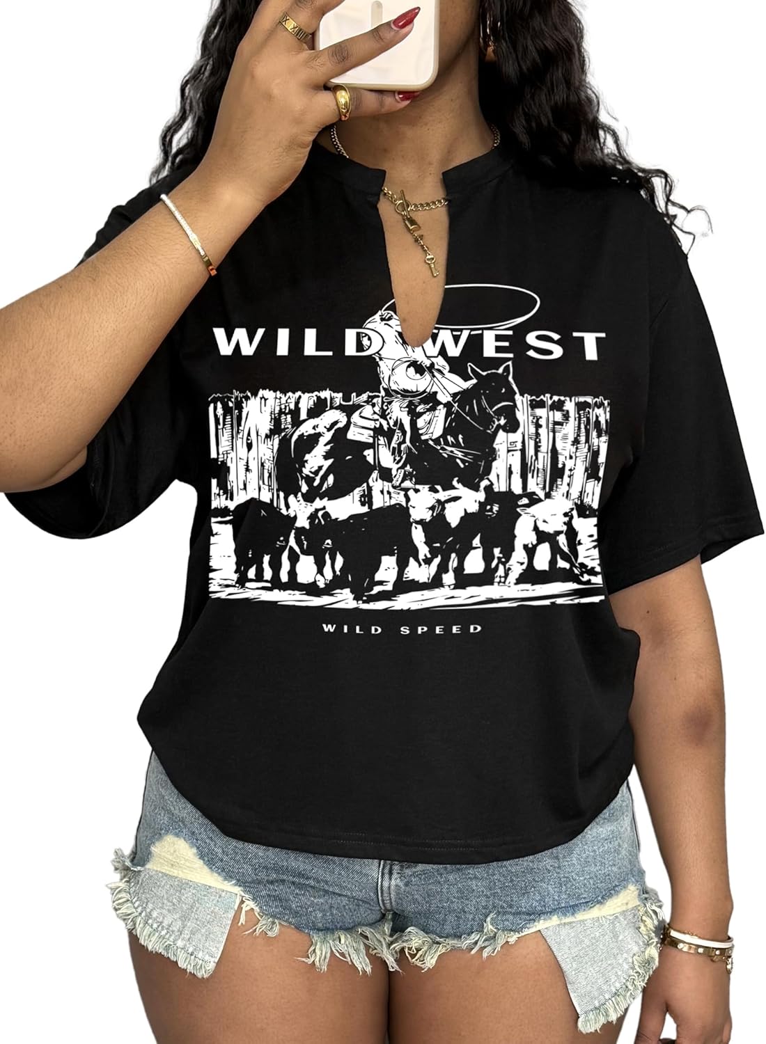 LovelyWholesale Womens Graphic Tees V Neck Short Sleeve T Shirt Loose Casual Summer Tops - Image 10